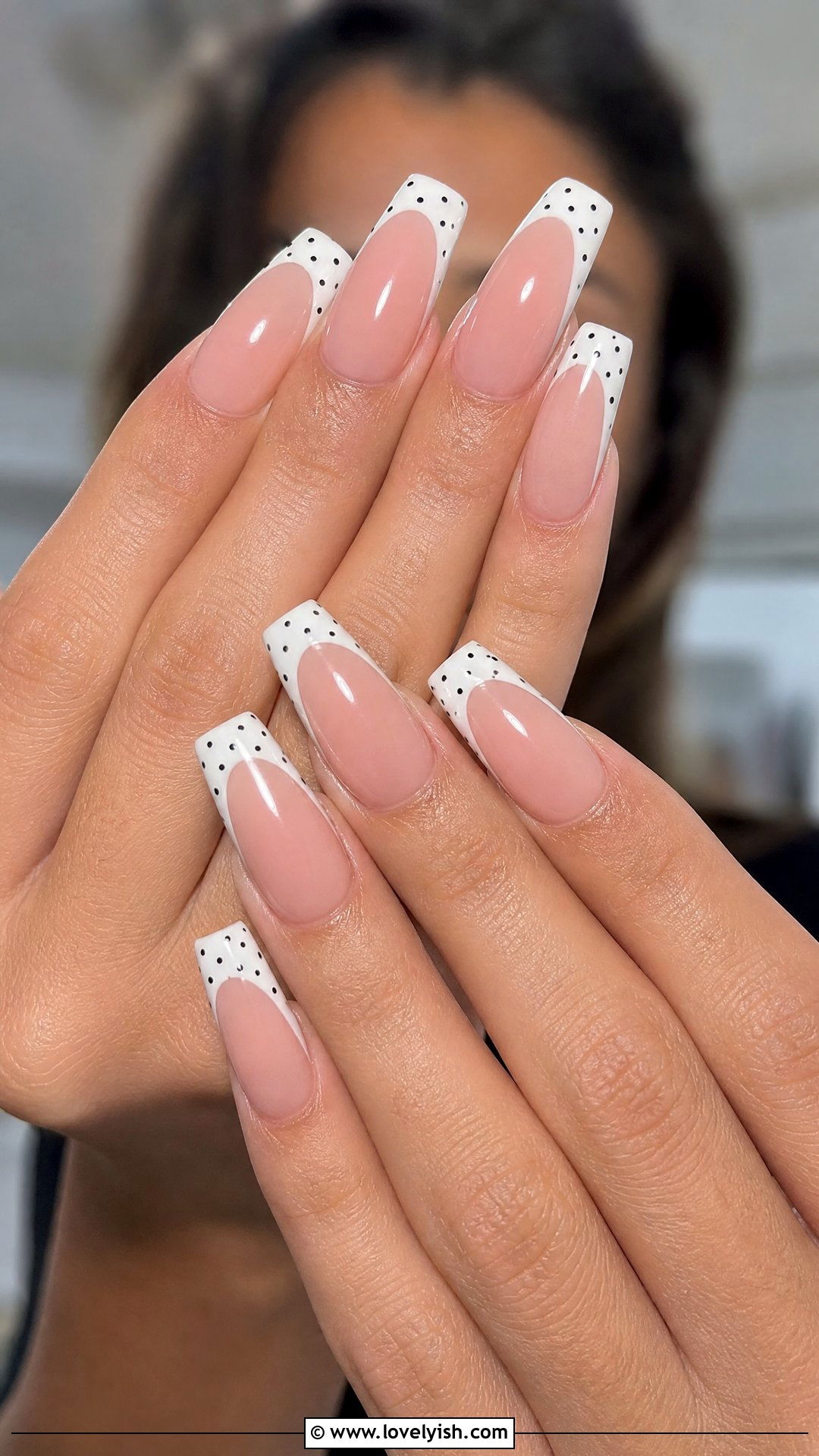 Polka Dot French Tip Coffin Nails - 50 coffin nails - 50 coffin nails