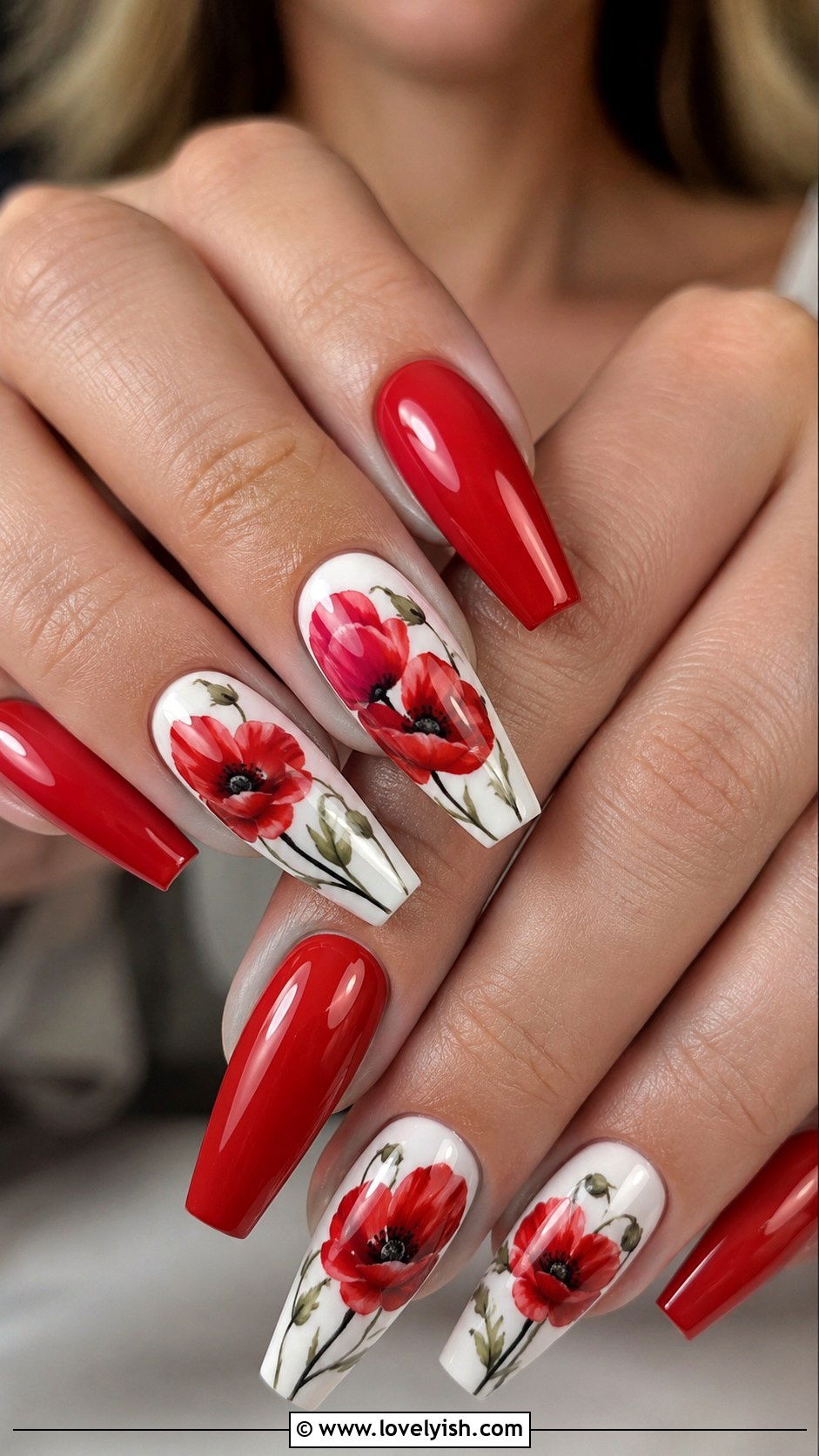 Poppy Red Floral Nails - 38 flower nail art ideas - 38 flower nail art ideas