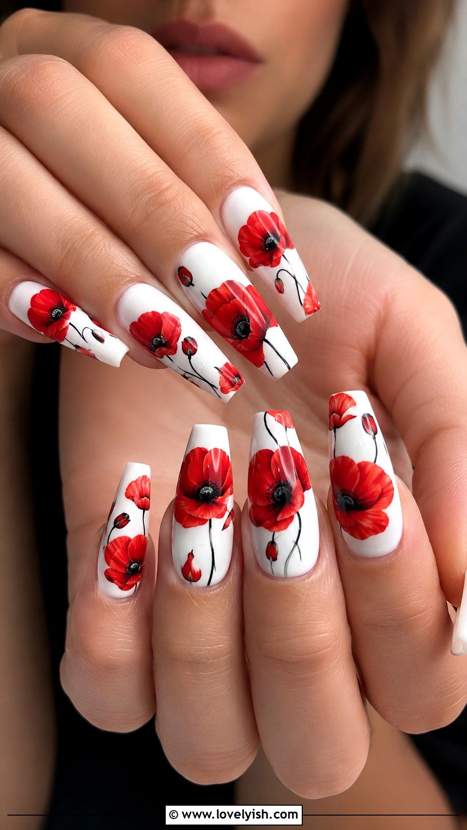 Poppy Red Floral Nails - 25 floral nail designs - 25 floral nail designs
