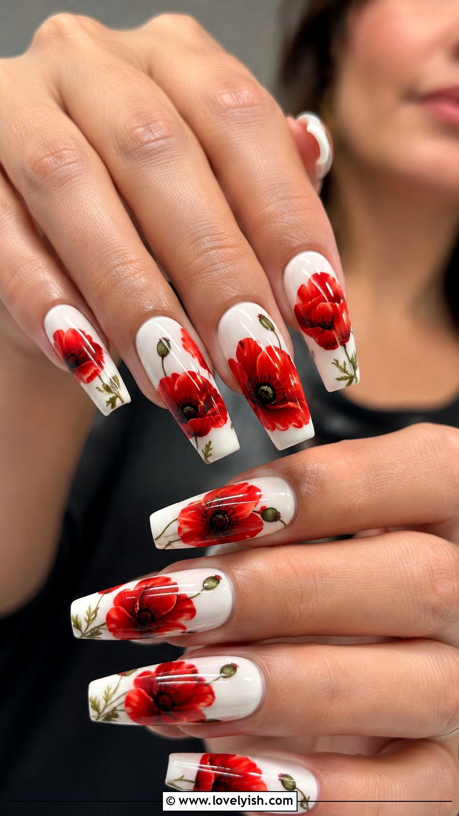 Poppy Red Flower Nails - 31 flower nail design ideas - 31 flower nail design ideas