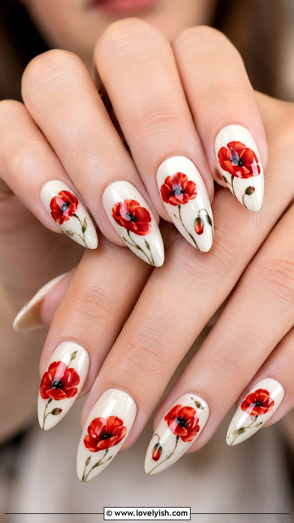 Poppy Red Statement Nails - 25 flower nails design ideas - 25 flower nails design ideas