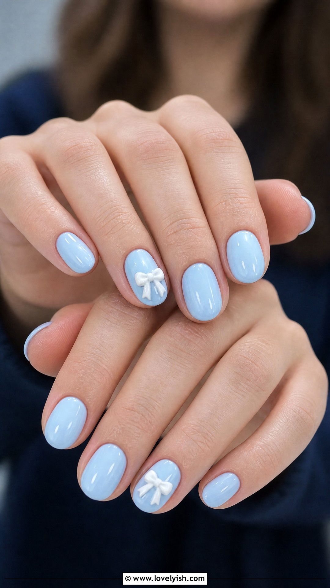 Powder Blue Bow Nails - 50 blue nails - 50 blue nails