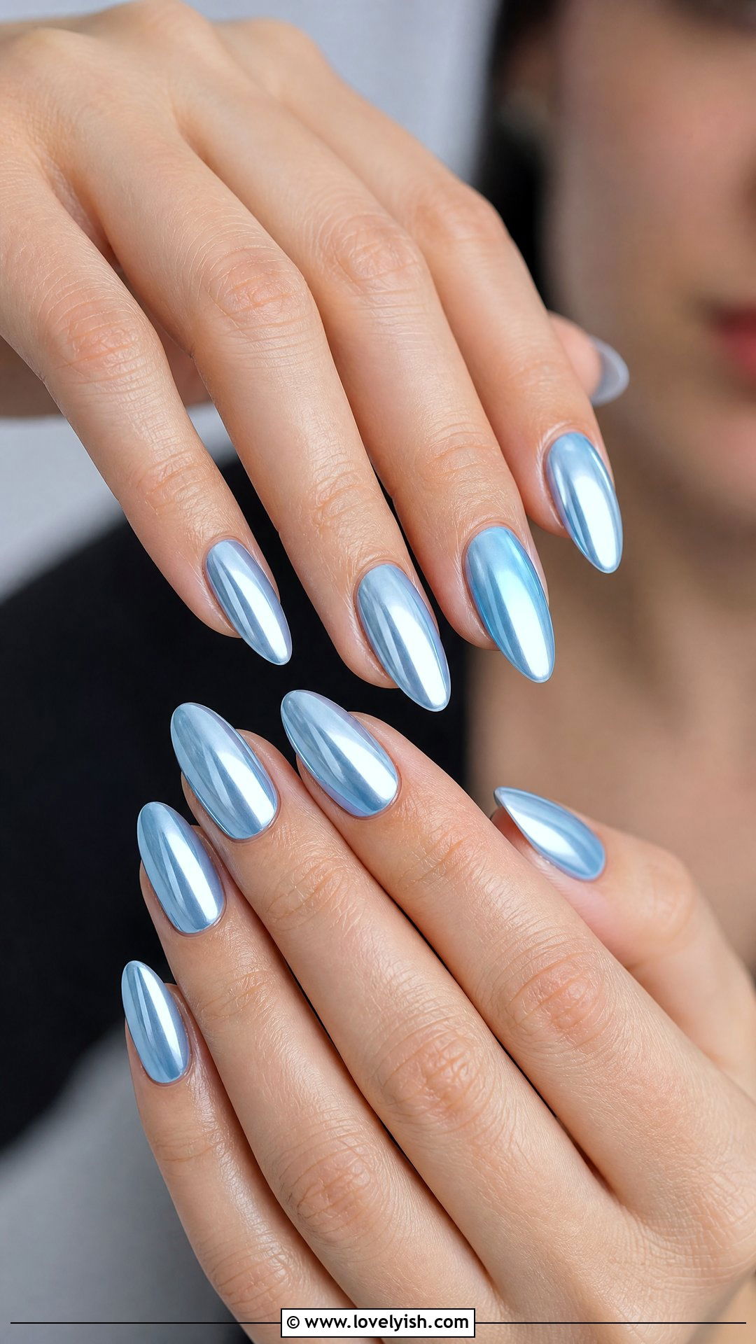 Powder Blue Chrome Gel Nails - 50 gel manicure - 50 gel manicure