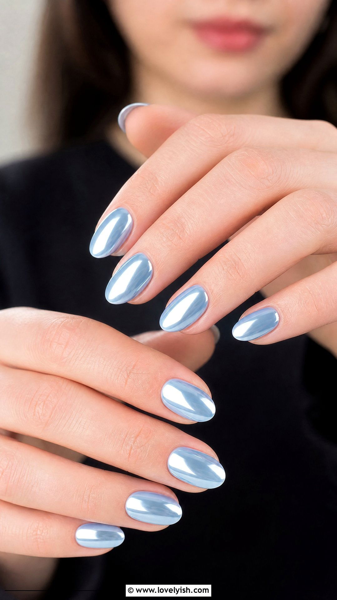 Powder Blue Chrome Short Nails - 50 classy short nail designs - 50 classy short nail designs