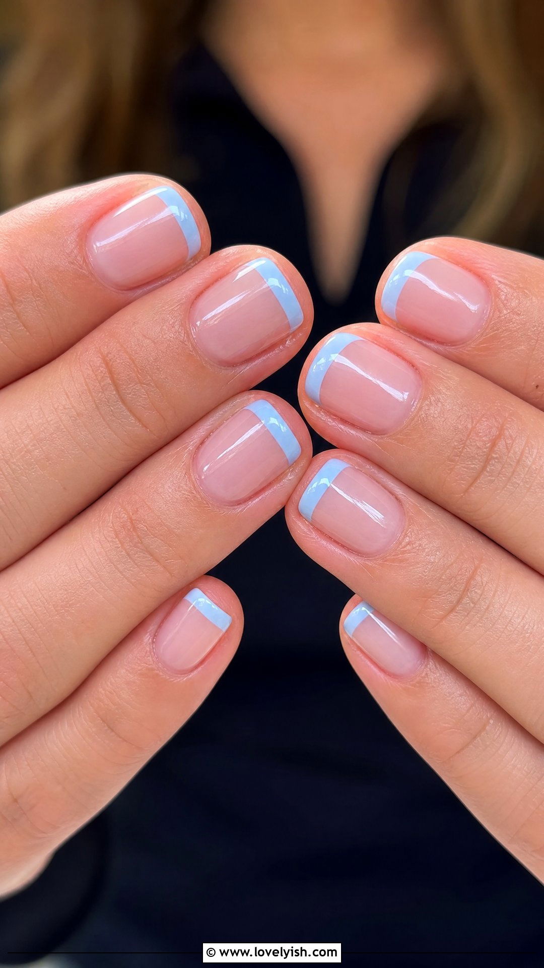 Powder Blue French Tip Short Square Nails - 50 short square nails - 50 short square nails