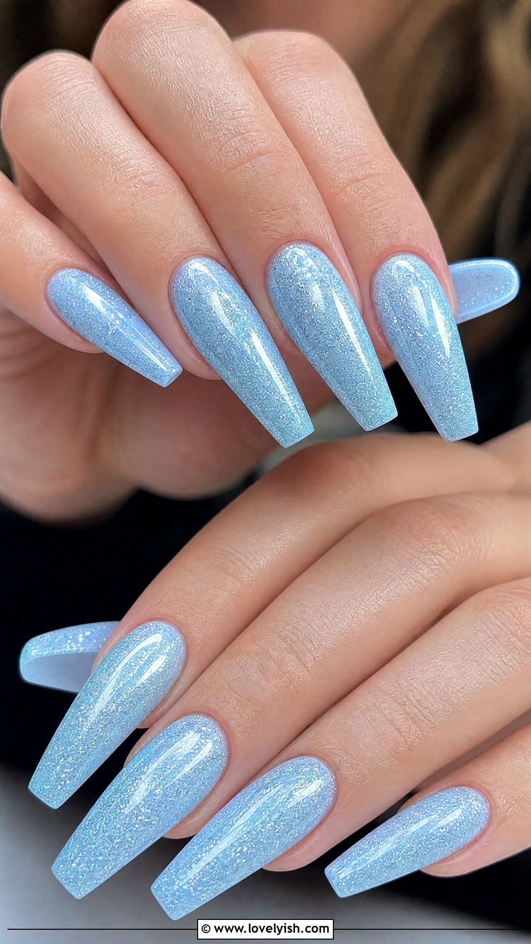 Powder Blue Glitter Coffin Nails - 50 coffin nails - 50 coffin nails