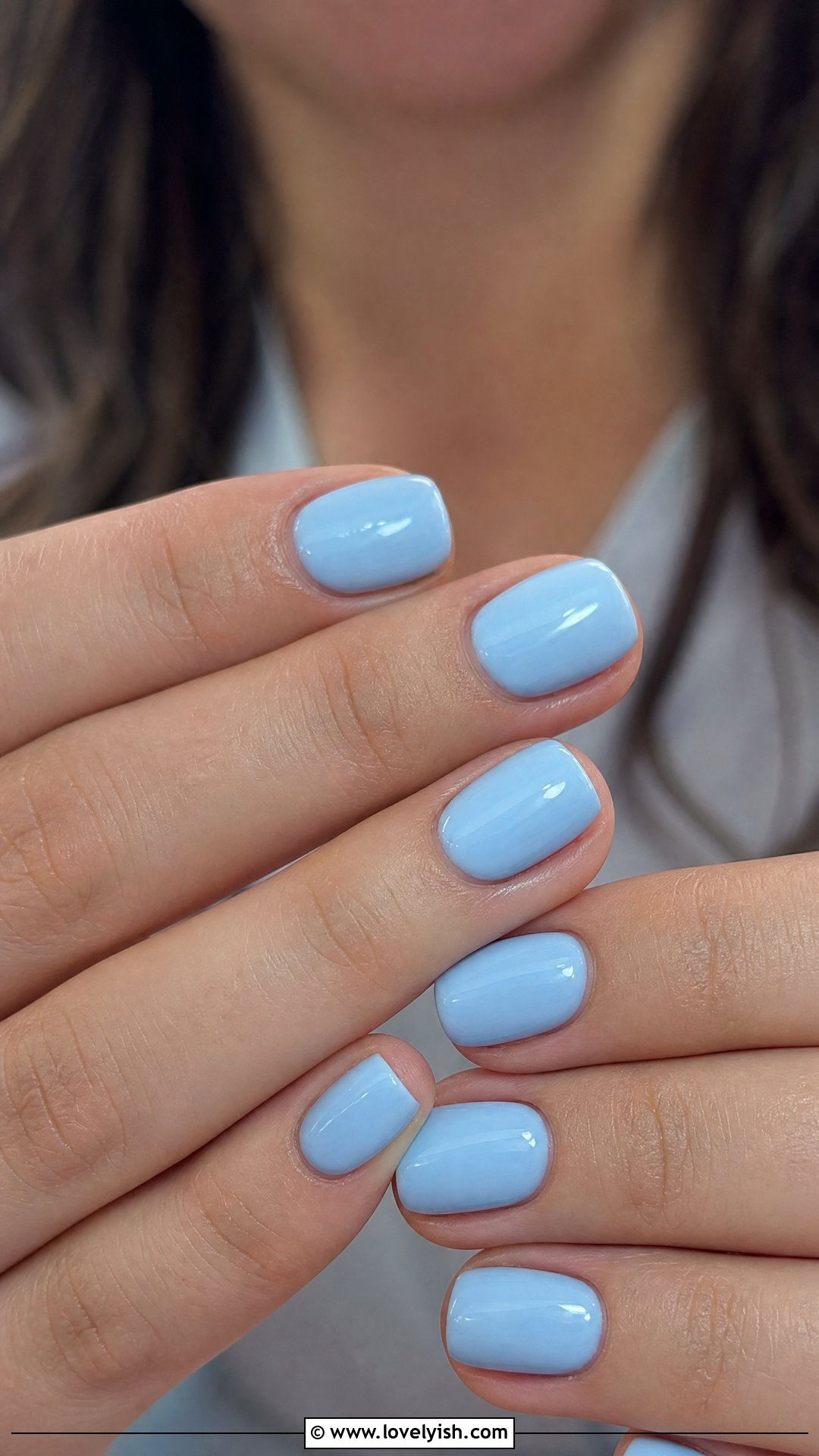 Powder Blue Glossy Nails - 50 easy spring nail designs - 50 easy spring nail designs