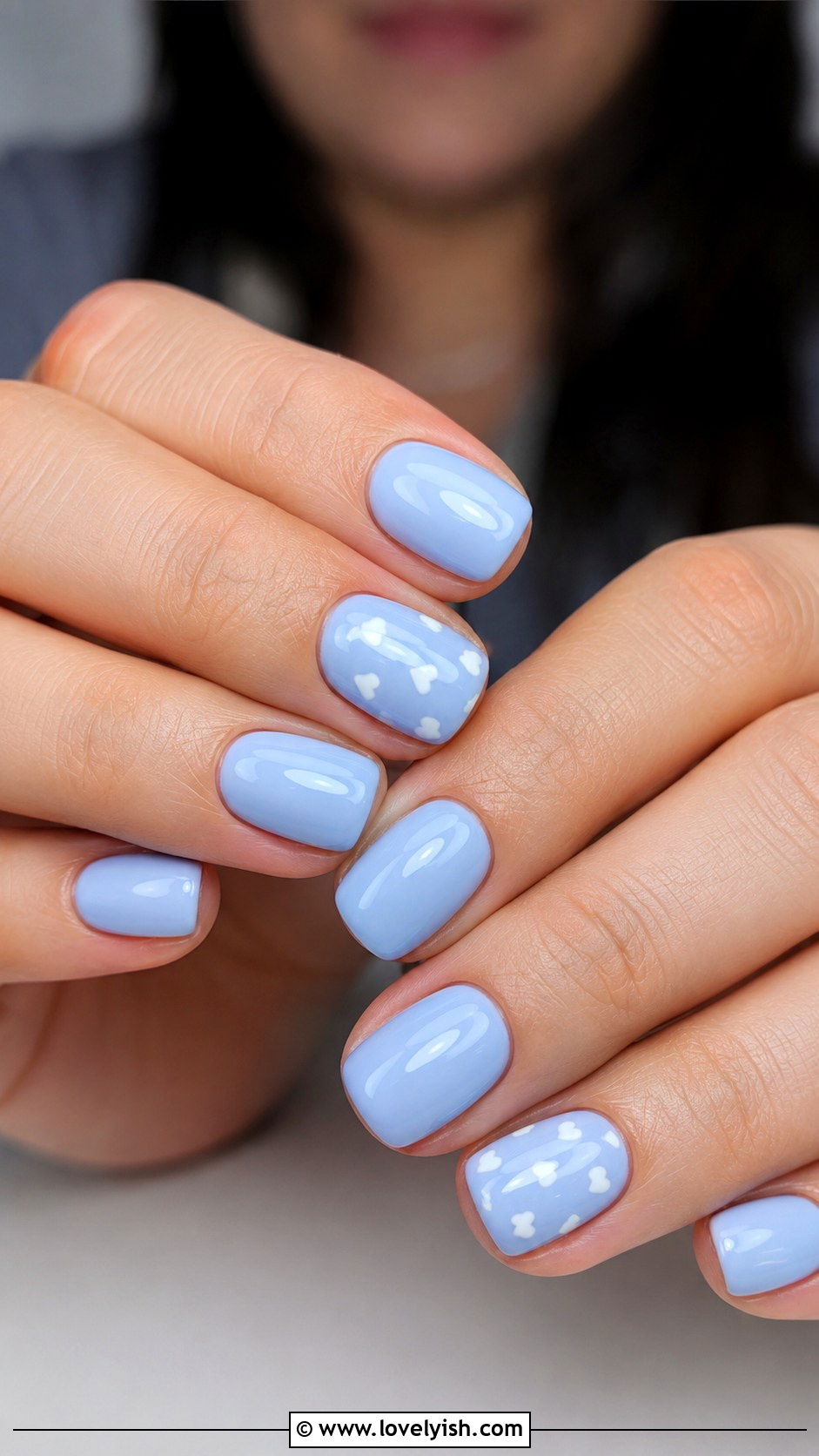 Powder Blue Heart Nails - 42 spring nail ideas - 42 spring nail ideas