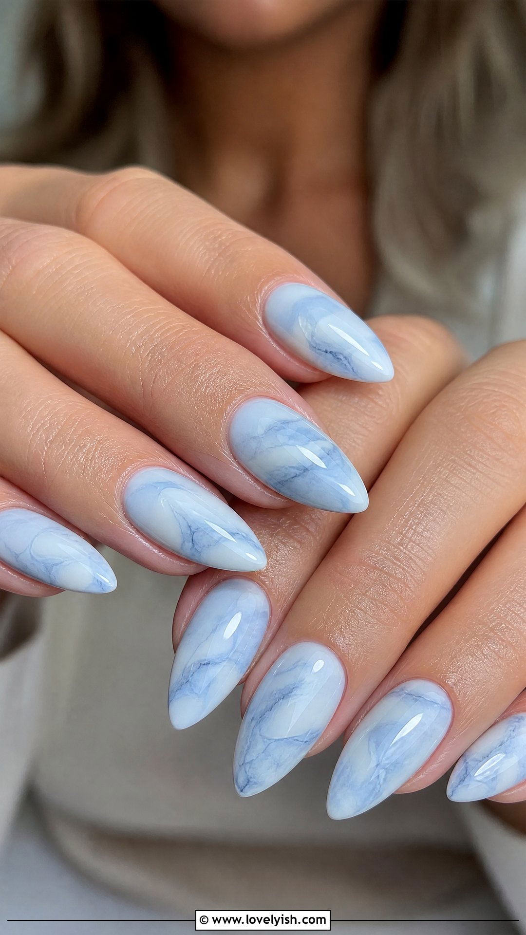 Powder Blue Marble Nails - 50 spring nails - 50 spring nails