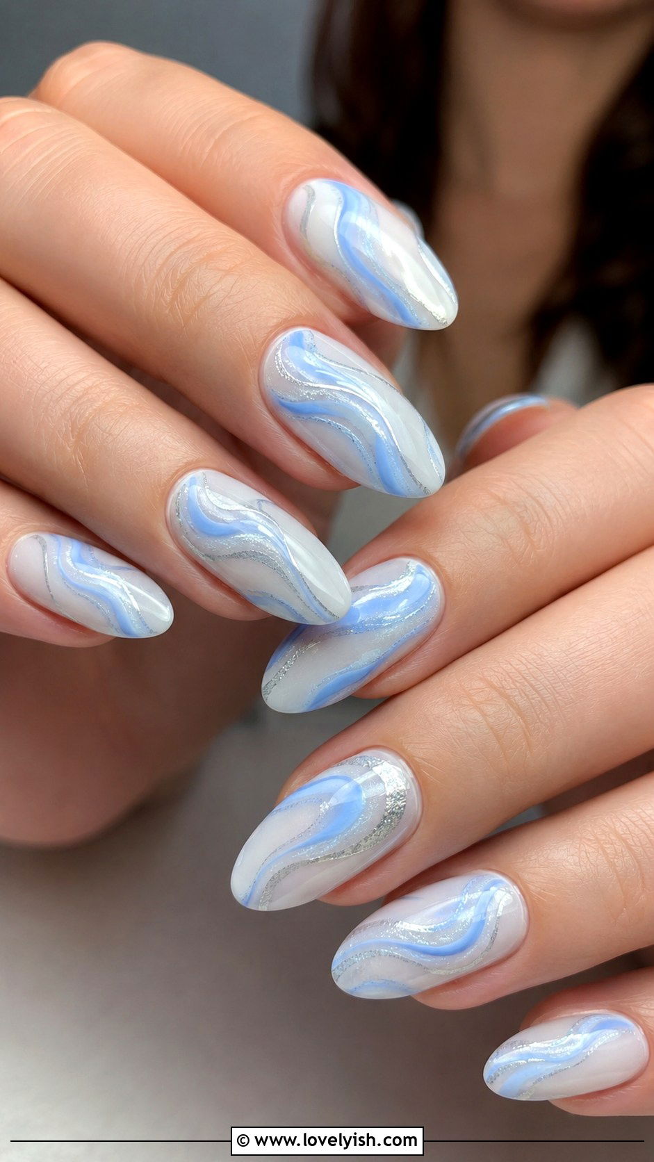 Powder Blue and Silver Swirl Nails - 50 swirl nails - 50 swirl nails