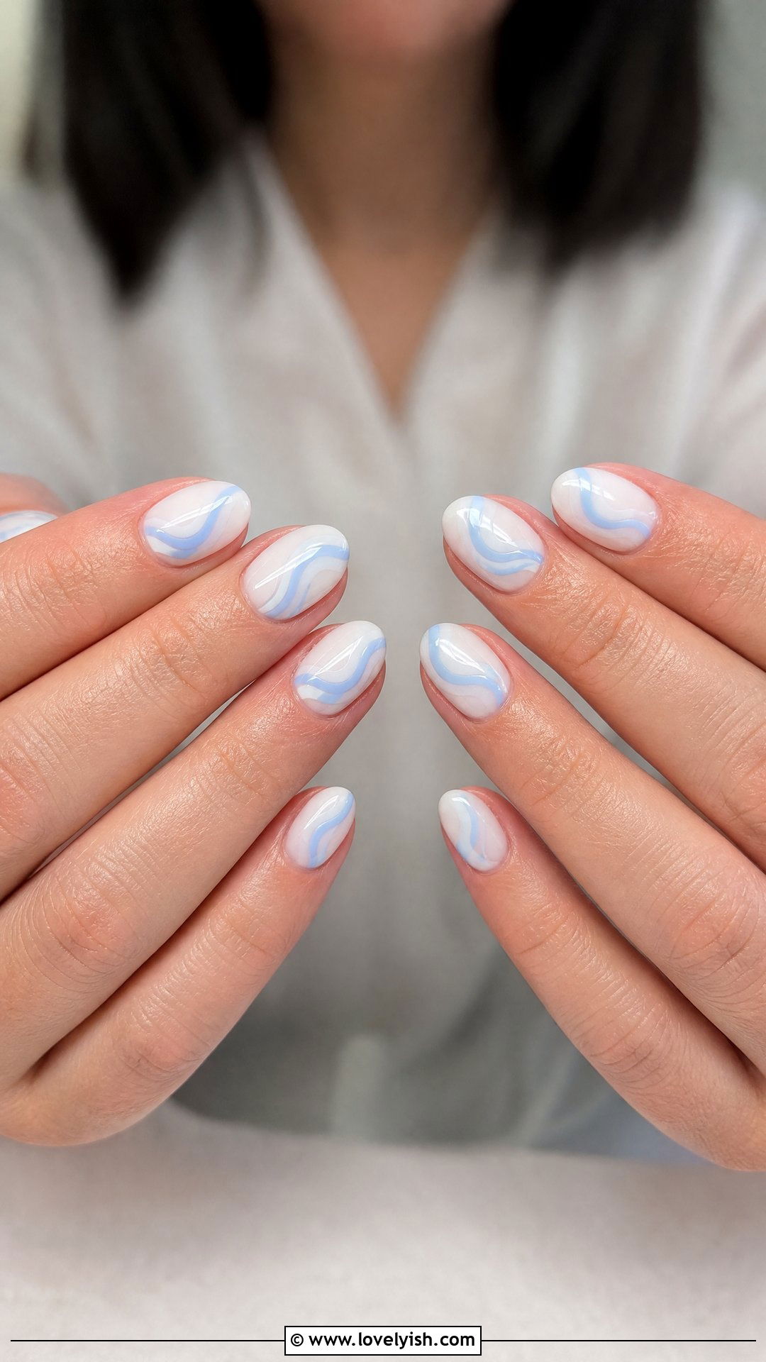 Powder Blue and White Swirl Nails - 25 blue nail design ideas - 25 blue nail design ideas
