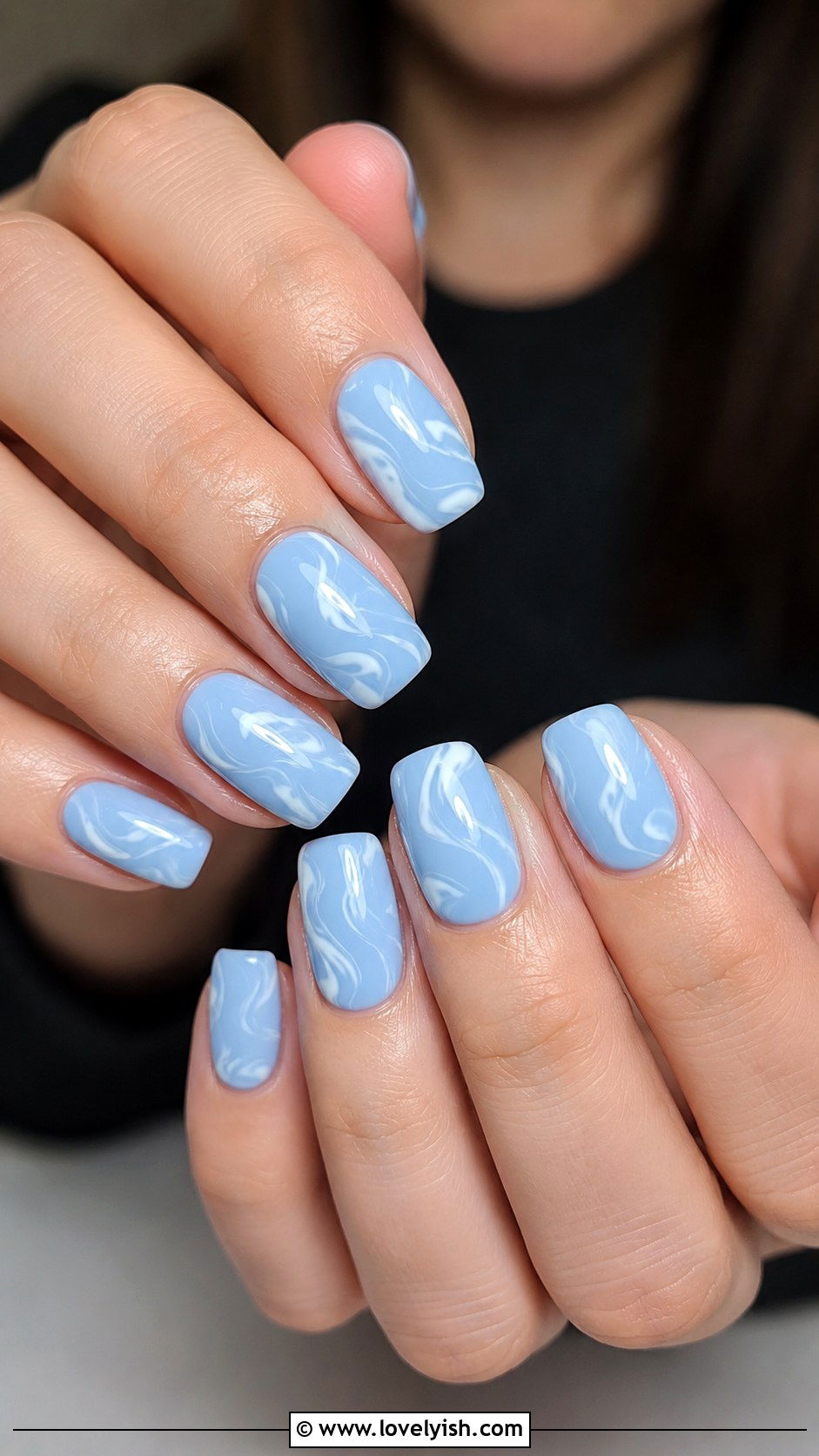 Powder Blue with White Swirl Nails - 38 blue nail designs - 38 blue nail designs