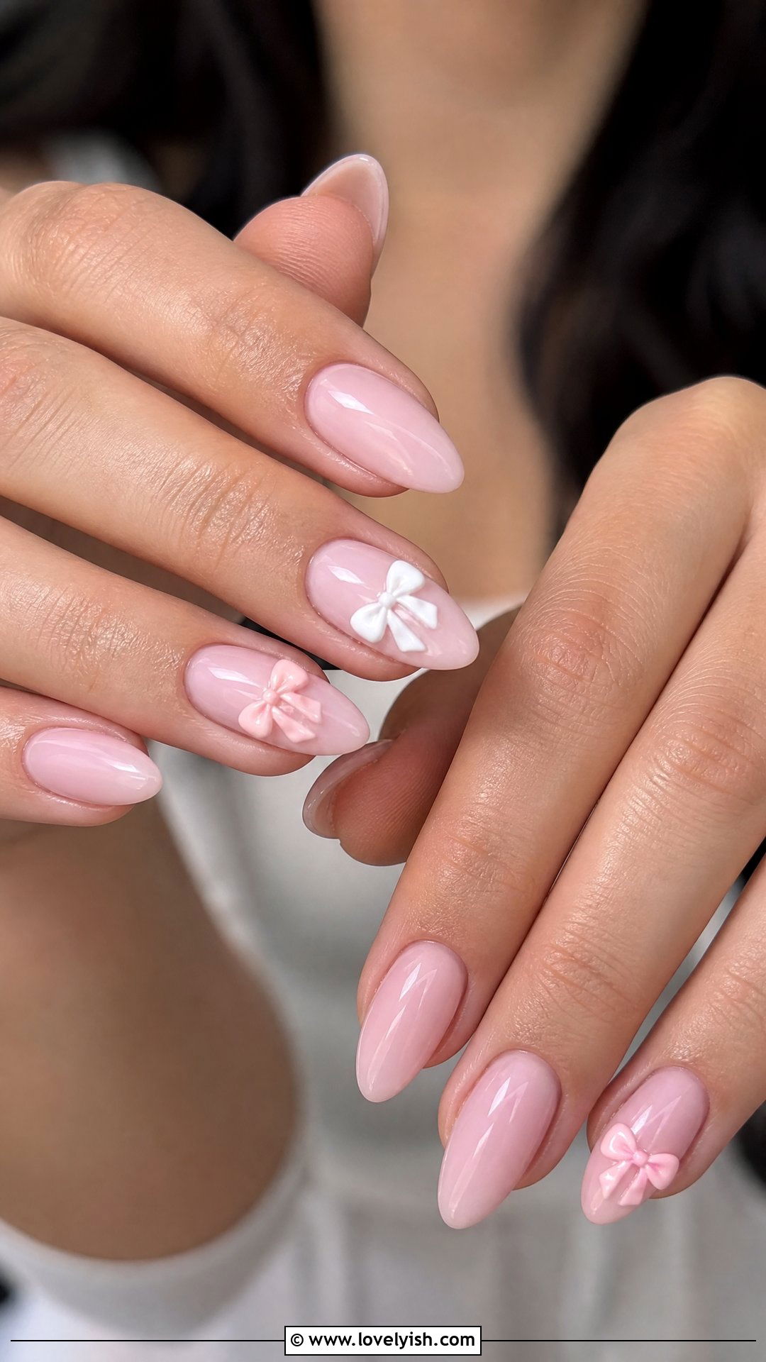 Powder Pink Bow Nails - 50 medium nails - 50 medium nails