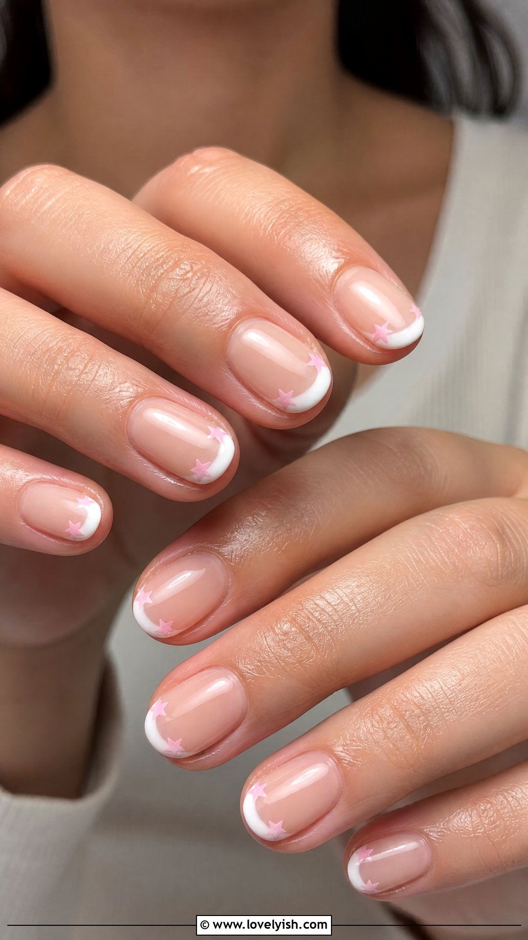 Powder Pink Stars on French Tip - 50 star nails - 50 star nails