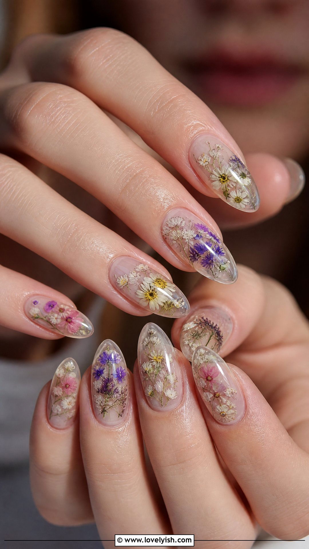 Pressed Flower Clear Nails - 44 nails designs - 44 nails designs