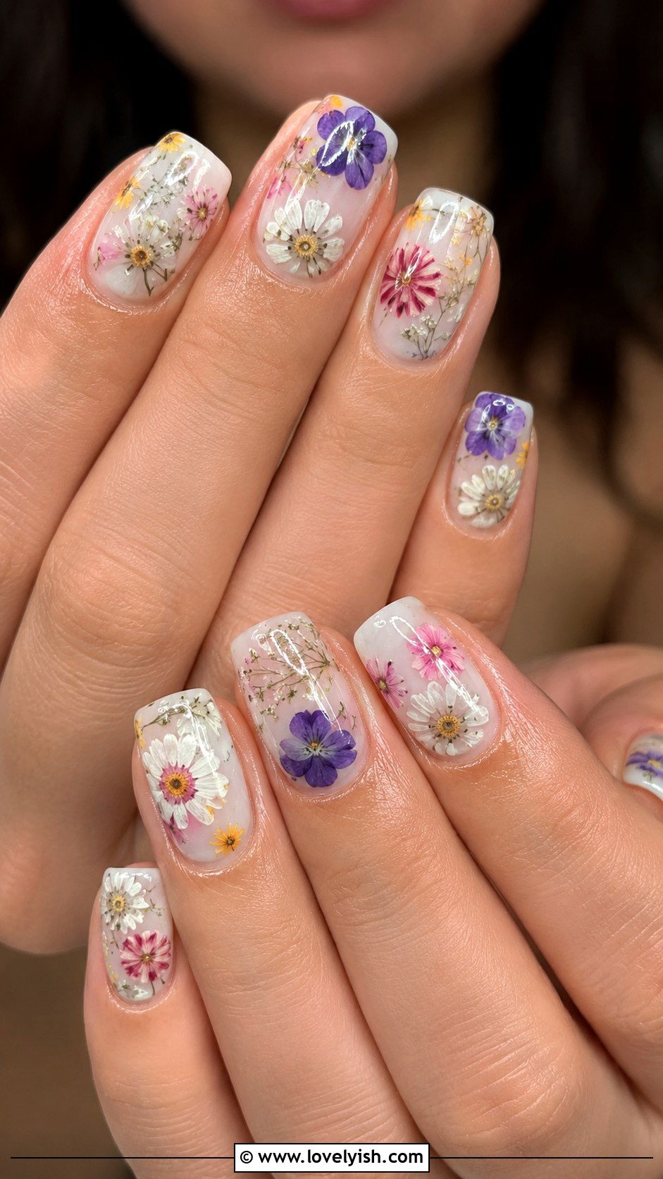 Pressed Flower Nails Under Glass - 31 flower nail design ideas - 31 flower nail design ideas