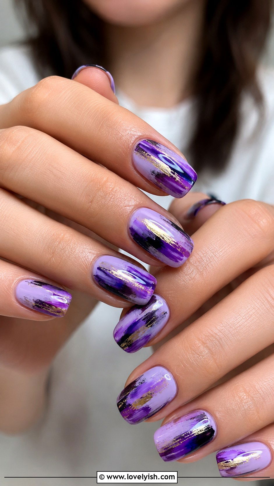Purple Abstract Brushstroke Nails - 33 purple nail design ideas - 33 purple nail design ideas