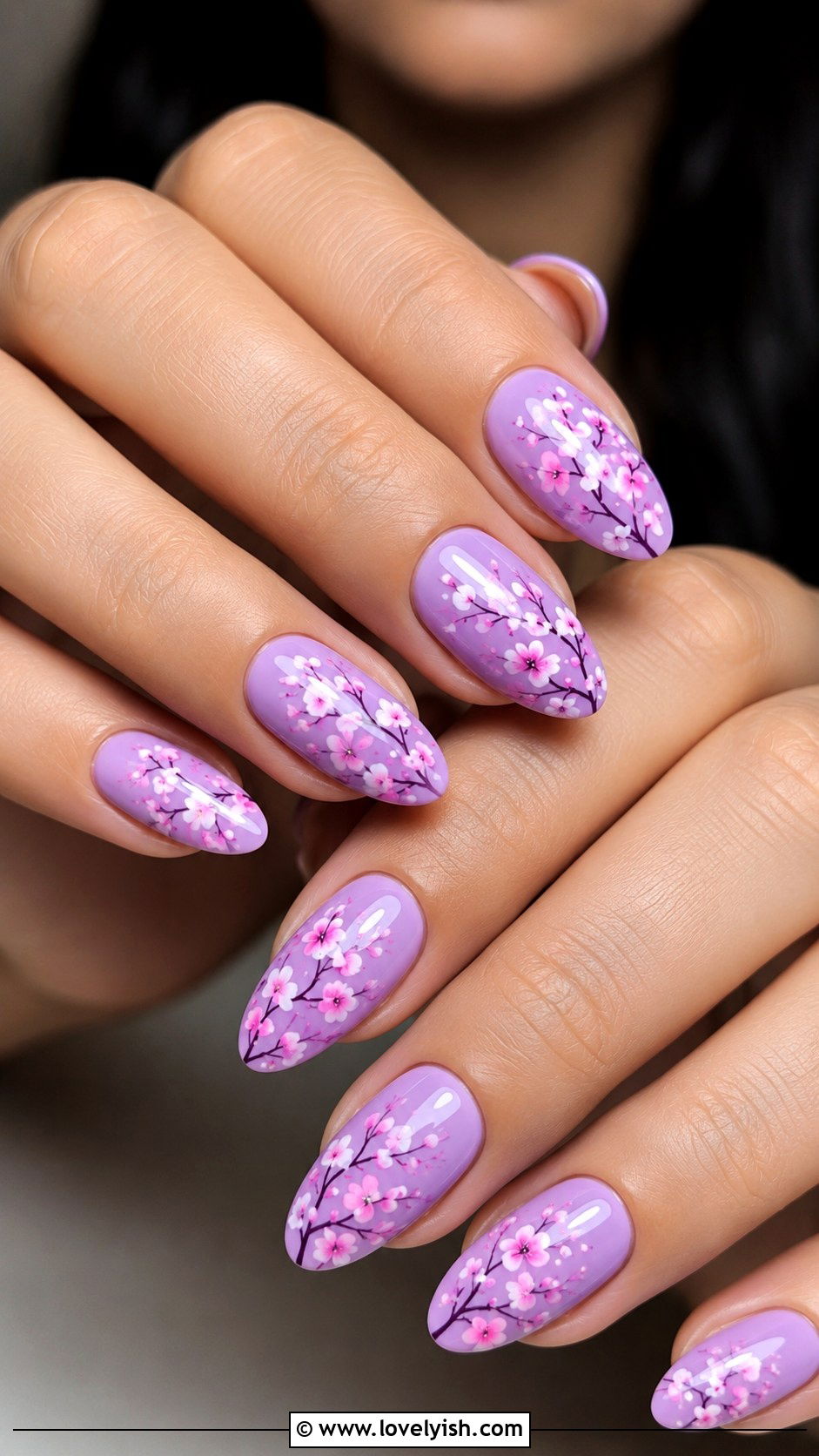 Purple Cherry Blossom Nails - 42 purple nail designs - 42 purple nail designs