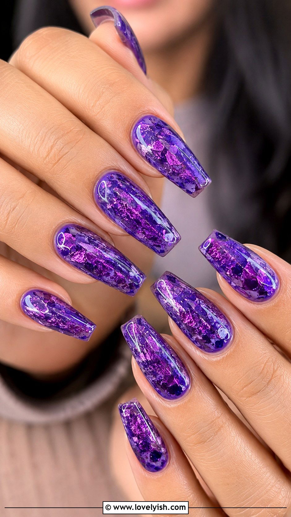 Purple Foil Flake Nails - 42 purple nail designs - 42 purple nail designs