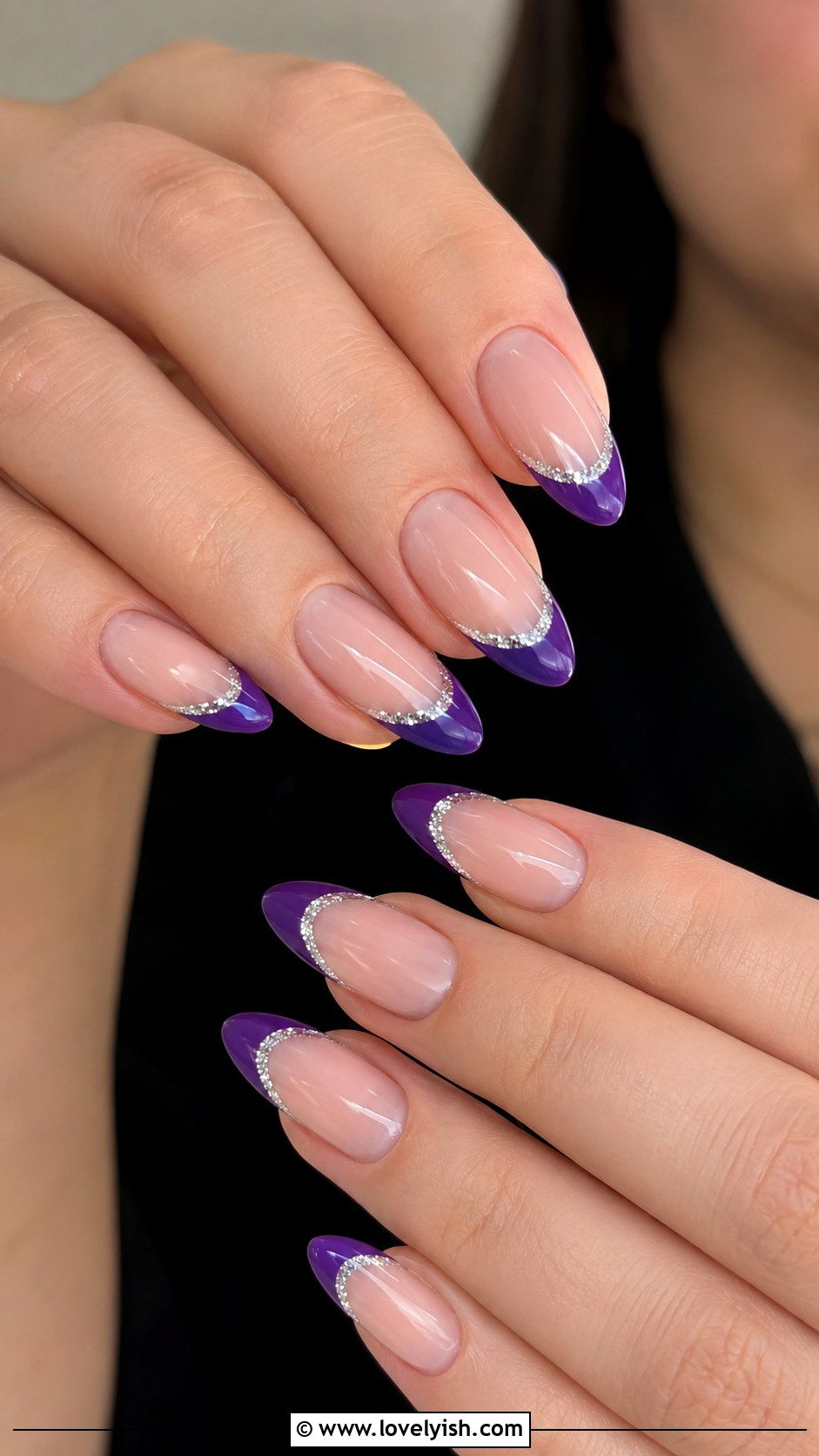 Purple French Tip with Glitter Line - 33 purple nail design ideas - 33 purple nail design ideas
