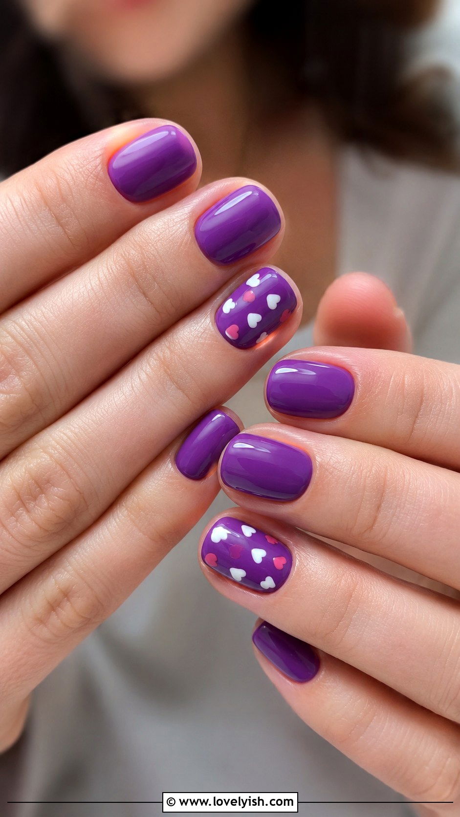 Purple Hearts Accent Nails - 33 purple nail design ideas - 33 purple nail design ideas