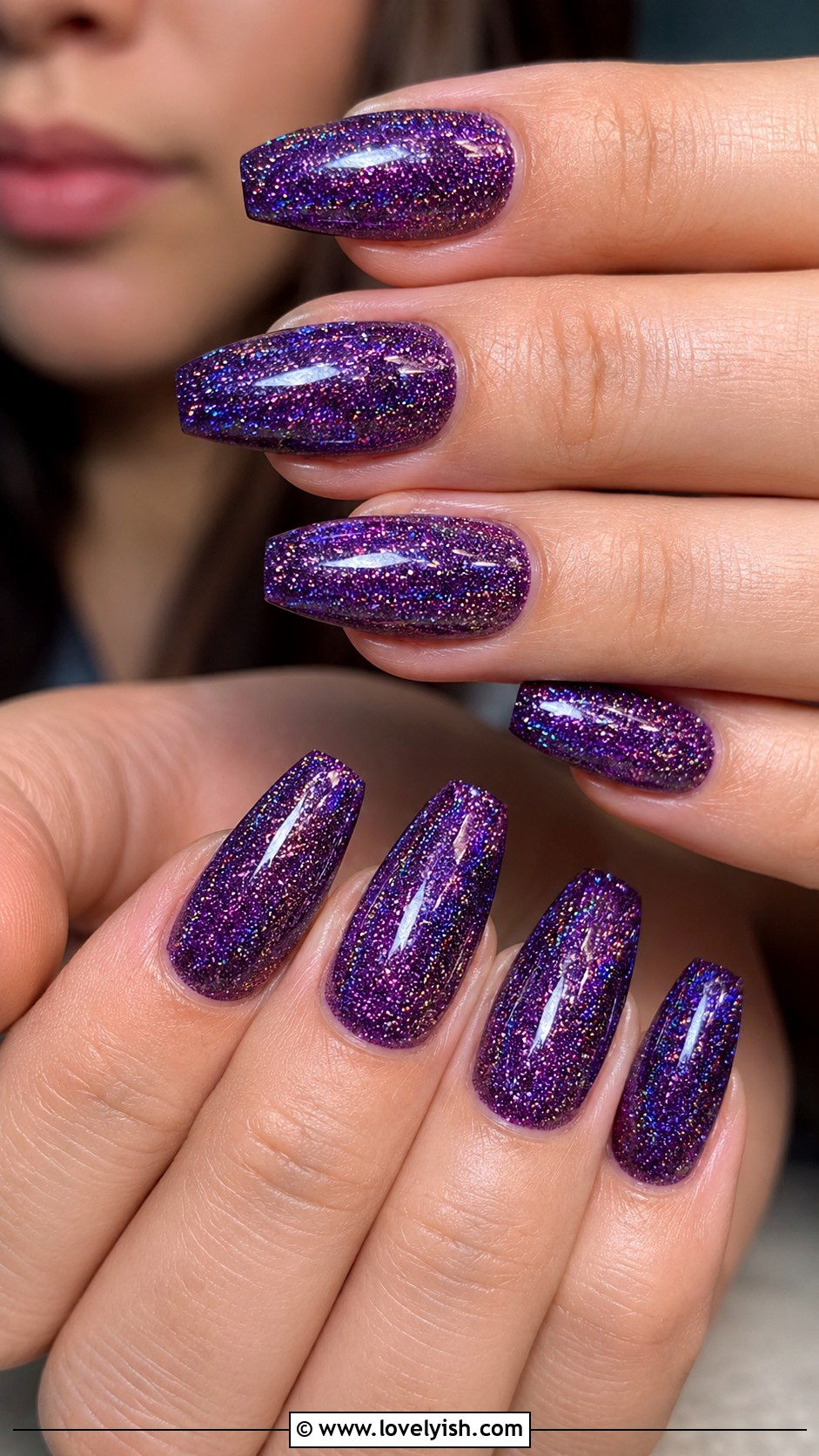 Purple Holographic Glitter Nails - 50 glitter nails - 50 glitter nails