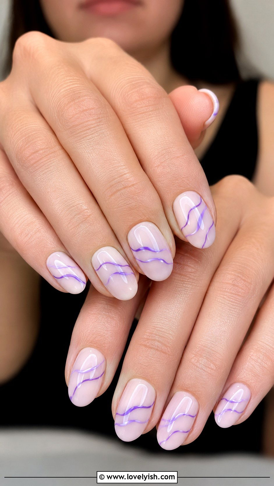 Purple Wave Lines on Nude Nails - 33 purple nail design ideas - 33 purple nail design ideas