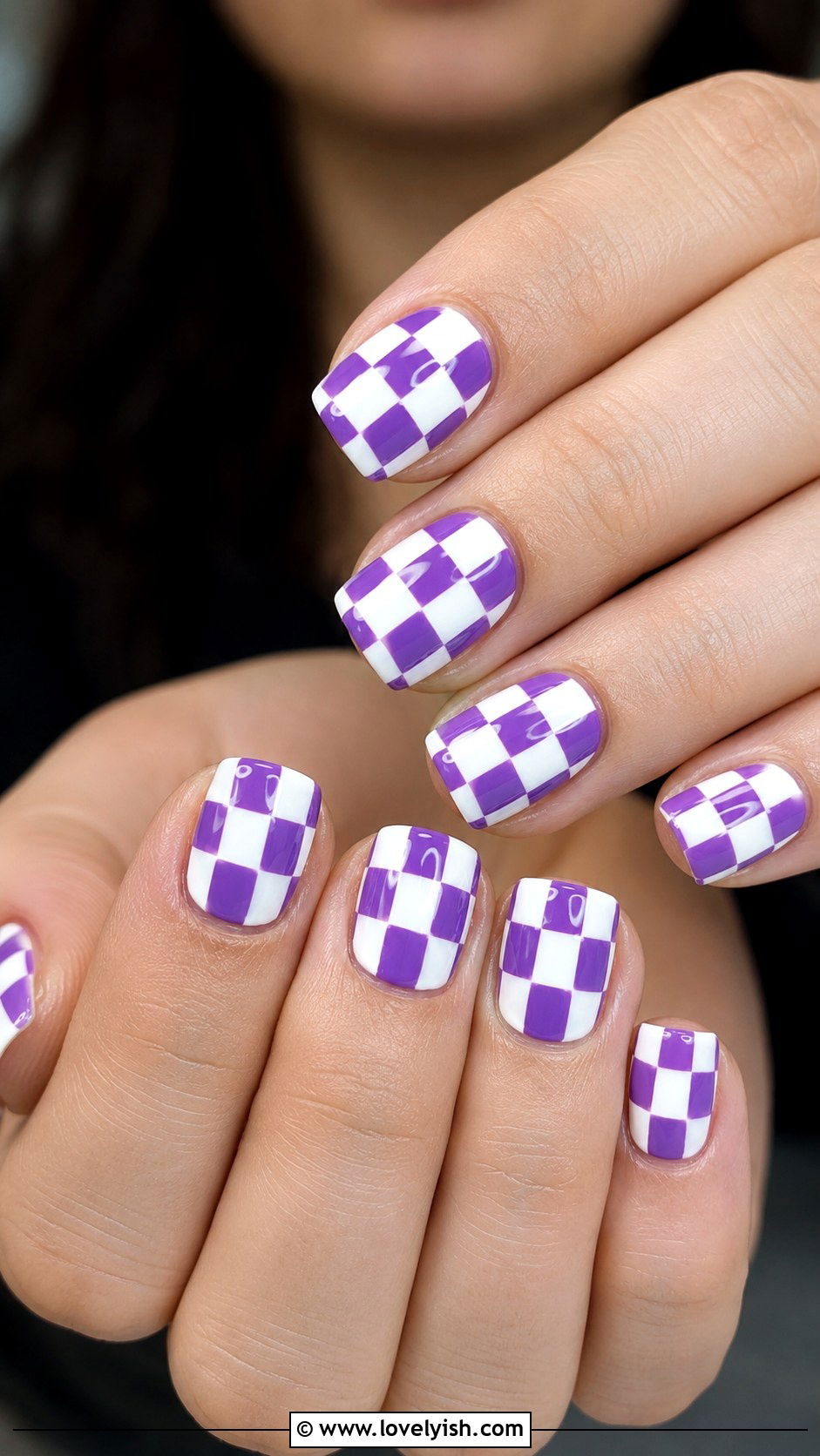 Purple and White Checkerboard Nails - 33 purple nail design ideas - 33 purple nail design ideas