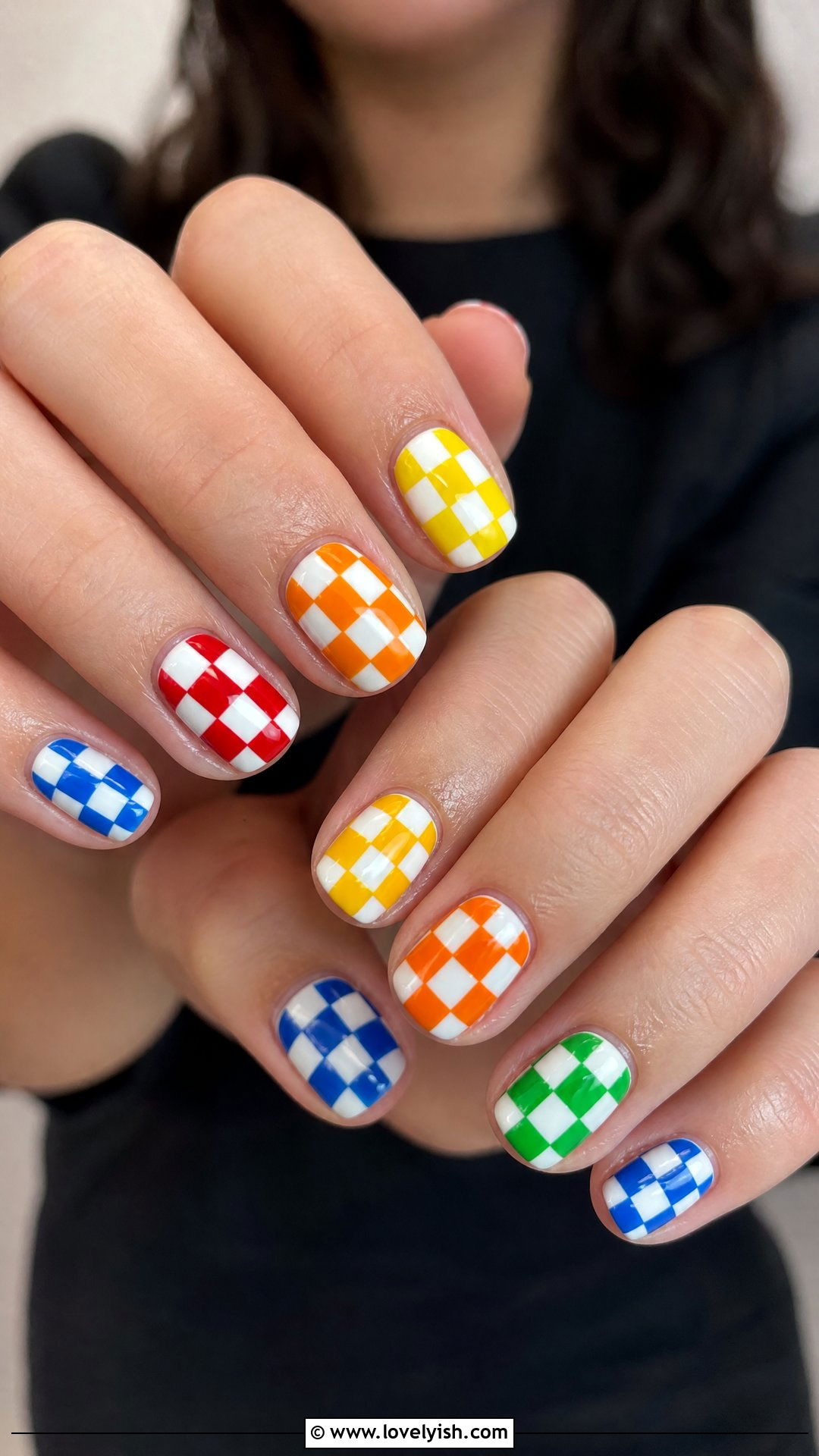 Rainbow Checkered Nails - 25 checkered nail designs - 25 checkered nail designs