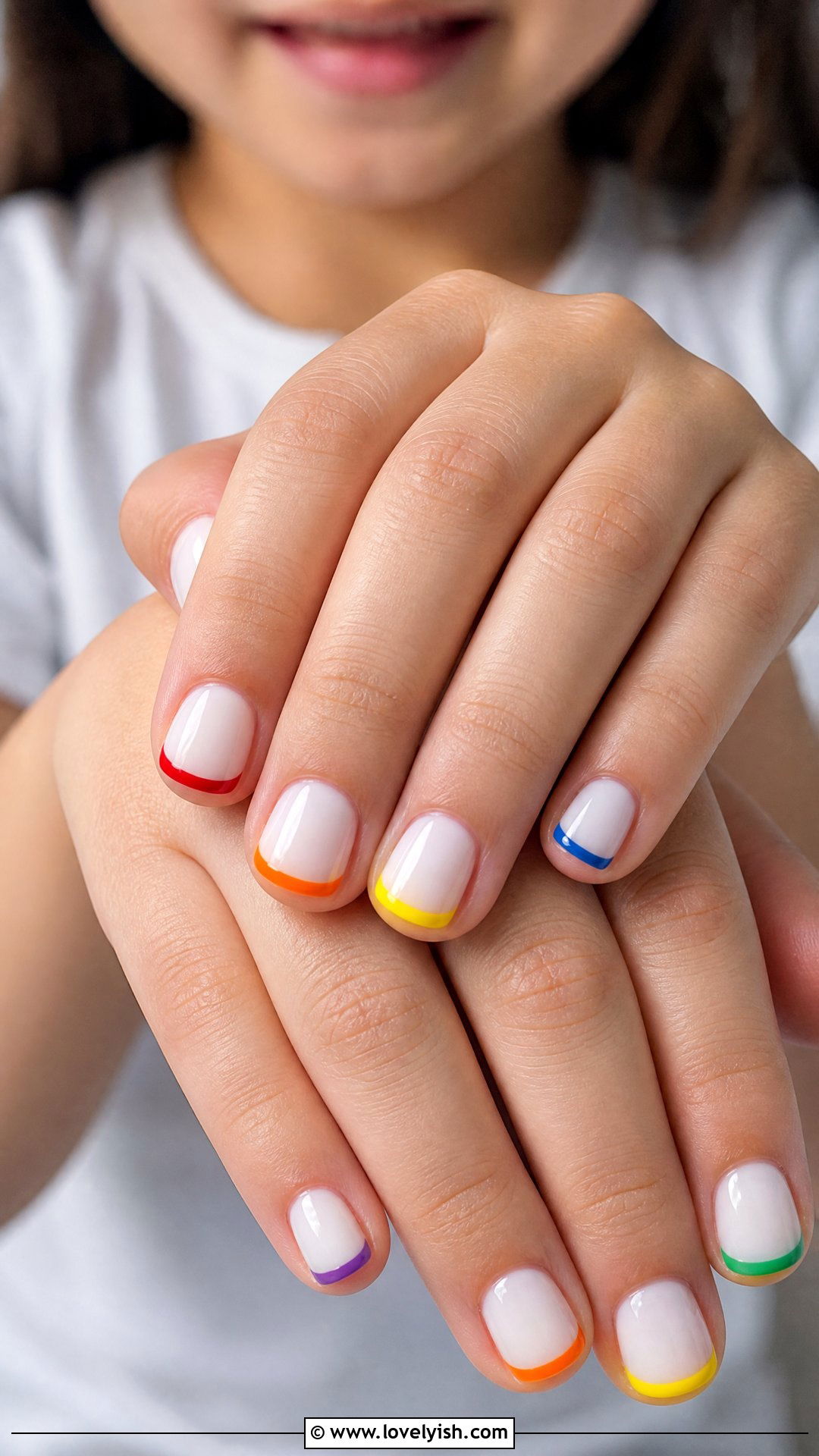 Rainbow French Tip Nails - 32 nail designs for kids - 32 nail designs for kids