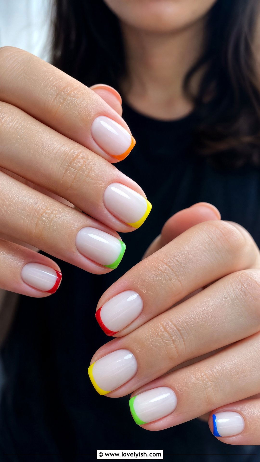 Rainbow French Tip Squoval Nails - 50 squoval nails - 50 squoval nails