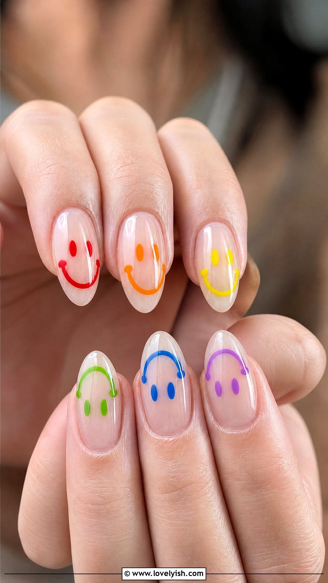 Rainbow Smiley Face Nails on Clear Base - 50 smiley face nails - 50 smiley face nails
