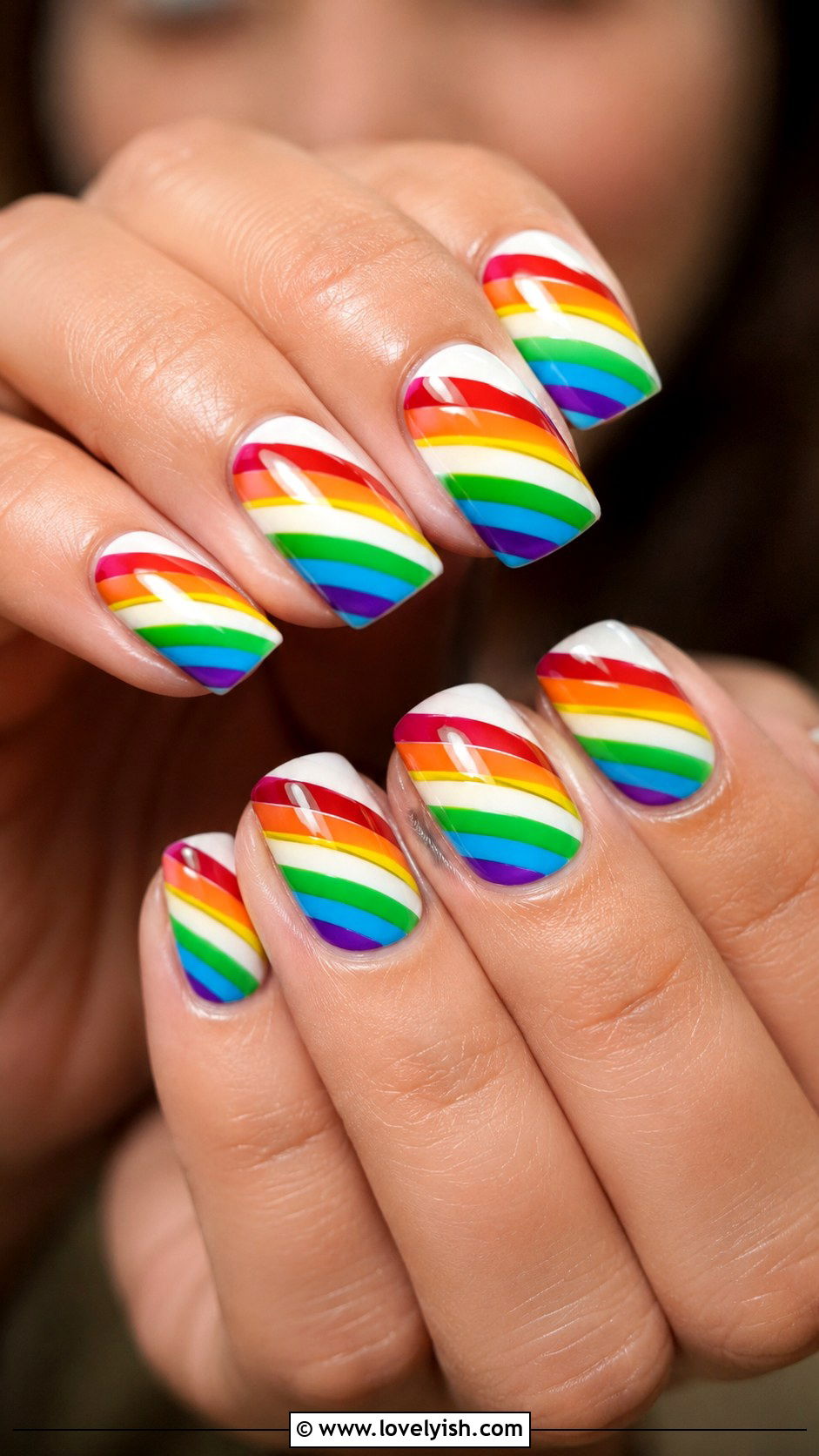 Rainbow Stripe Nail Art - 50 diy nail art - 50 diy nail art