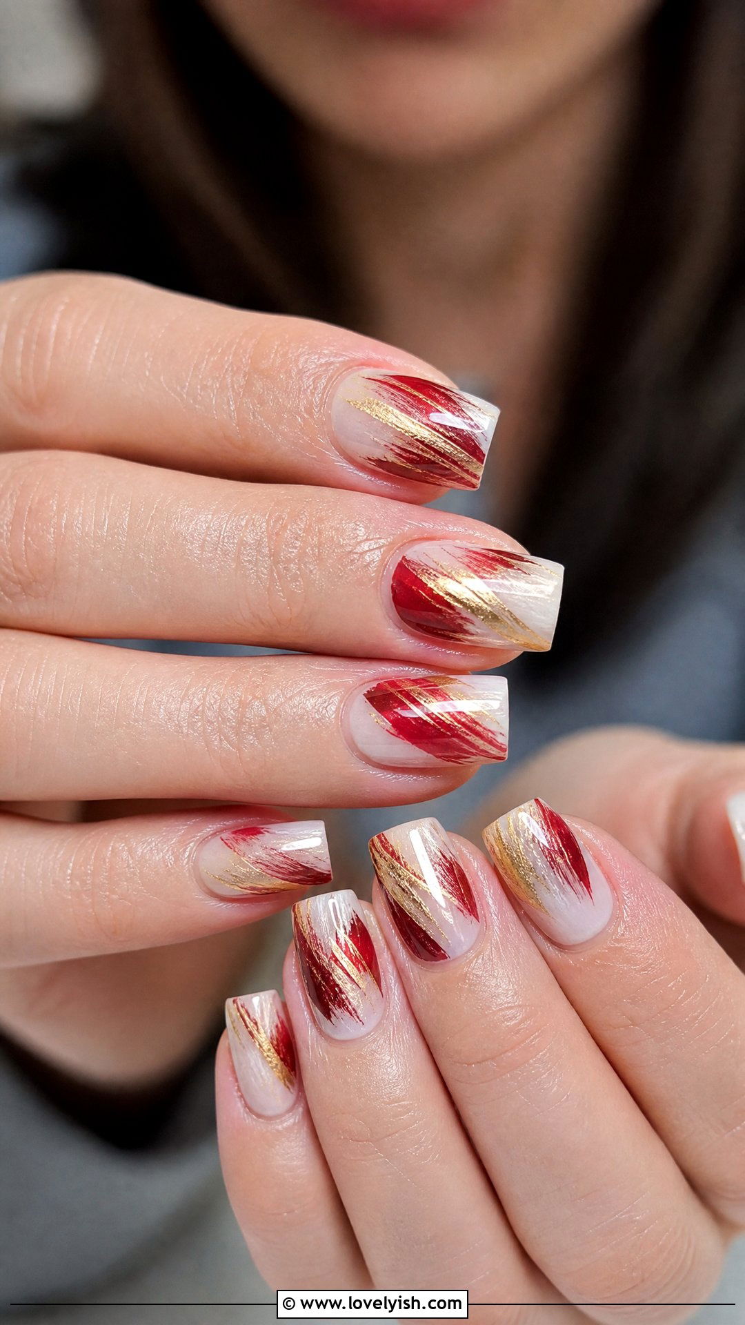 Red And Gold Abstract Brush Strokes - 50 red and gold nail design ideas - 50 red and gold nail design ideas