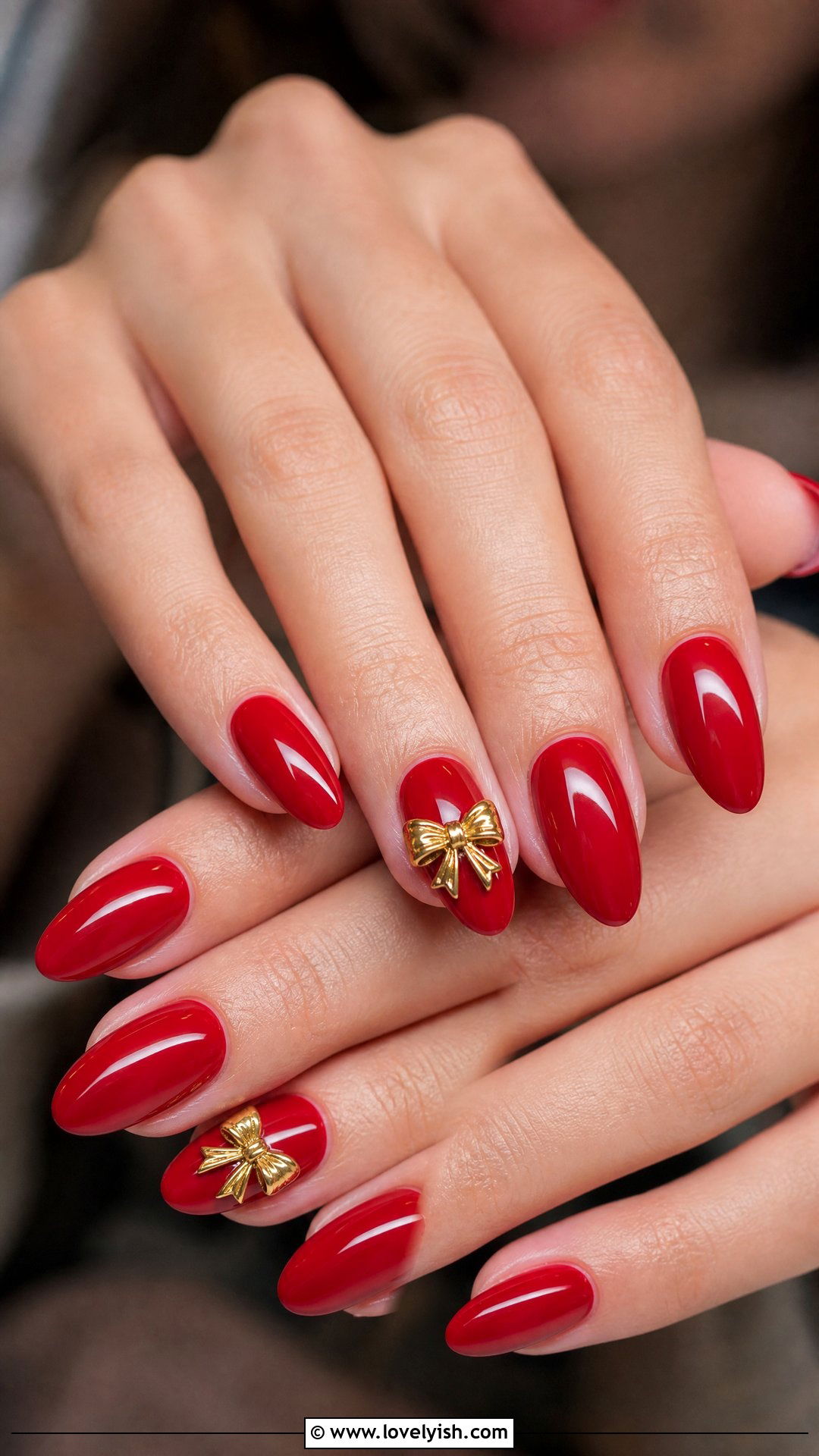Red And Gold Bow Accent Nails - 50 red and gold nail design ideas - 50 red and gold nail design ideas