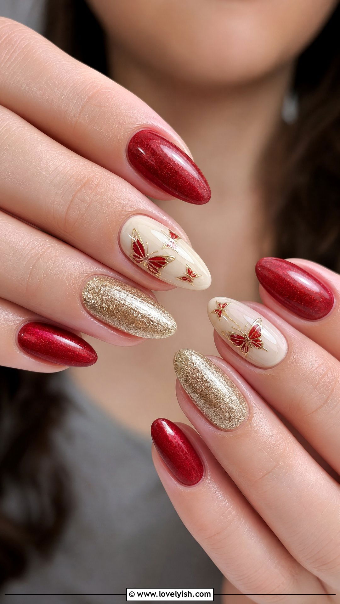 Red And Gold Butterfly Nails - 50 red and gold nail design ideas - 50 red and gold nail design ideas