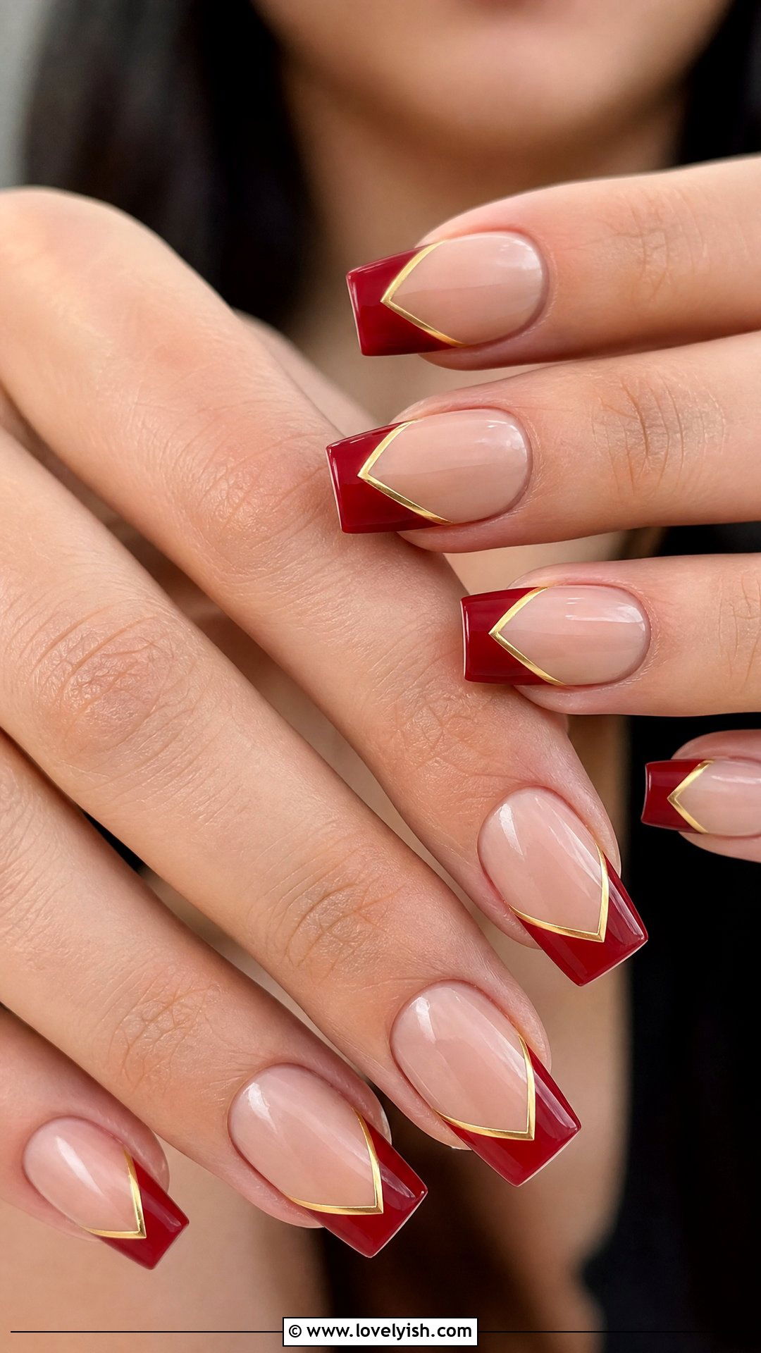 Red And Gold Chevron Tips - 50 red and gold nail design ideas - 50 red and gold nail design ideas