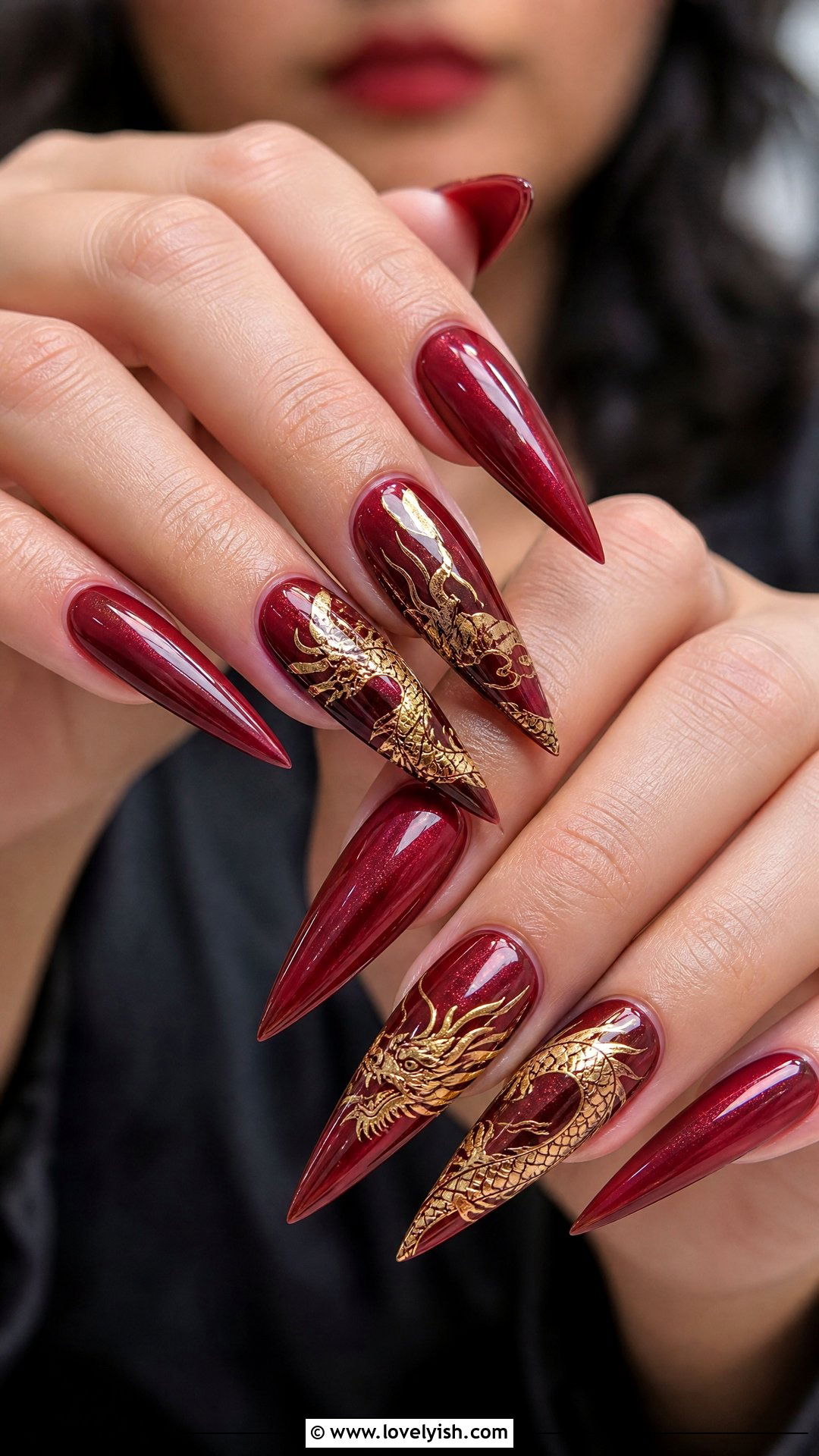 Red And Gold Dragon Print Nails - 50 red and gold nail design ideas - 50 red and gold nail design ideas