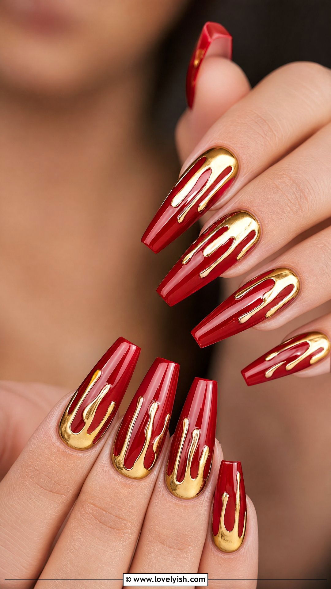 Red And Gold Drip Nails - 50 red and gold nail design ideas - 50 red and gold nail design ideas