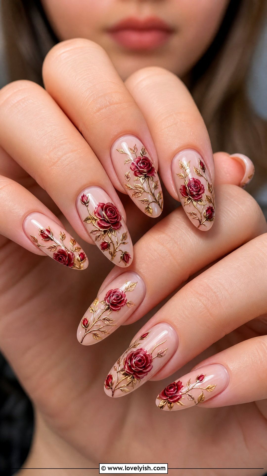 Red And Gold Floral Nails - 50 red and gold nail design ideas - 50 red and gold nail design ideas