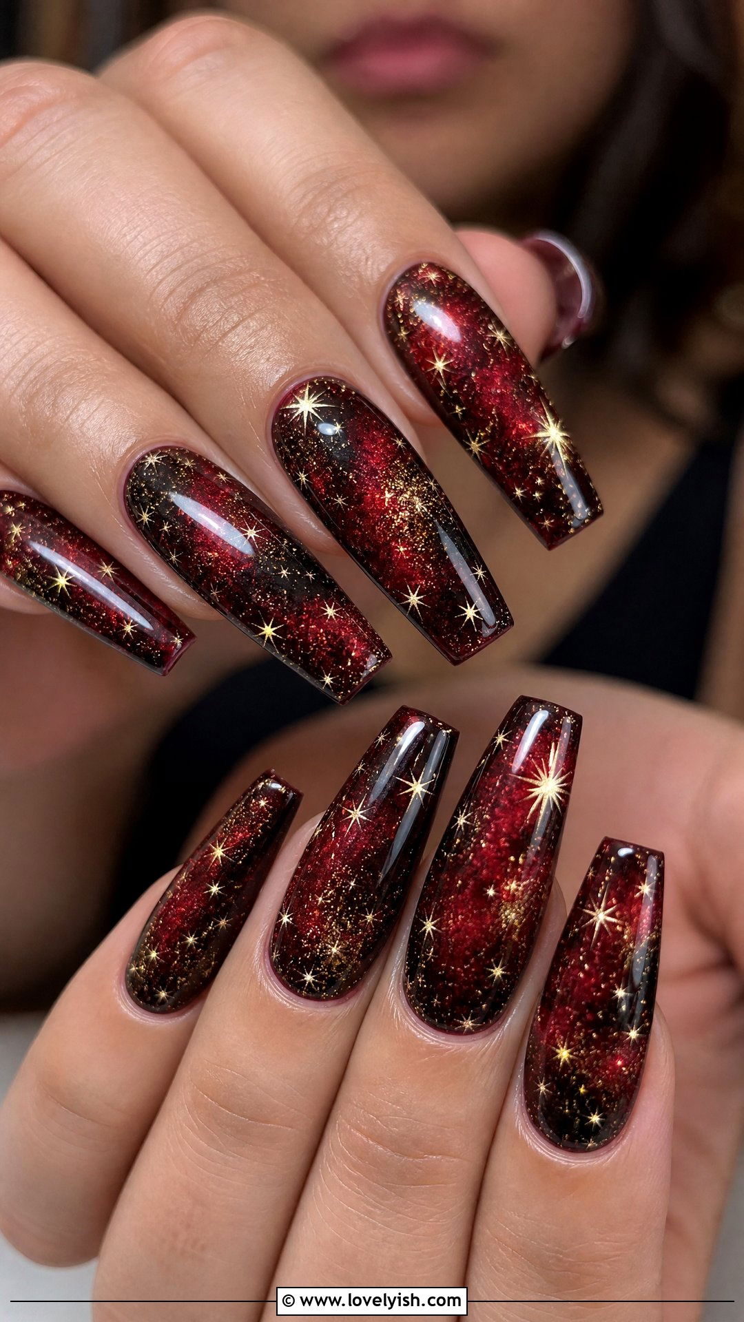 Red And Gold Galaxy Nails - 50 red and gold nail design ideas - 50 red and gold nail design ideas