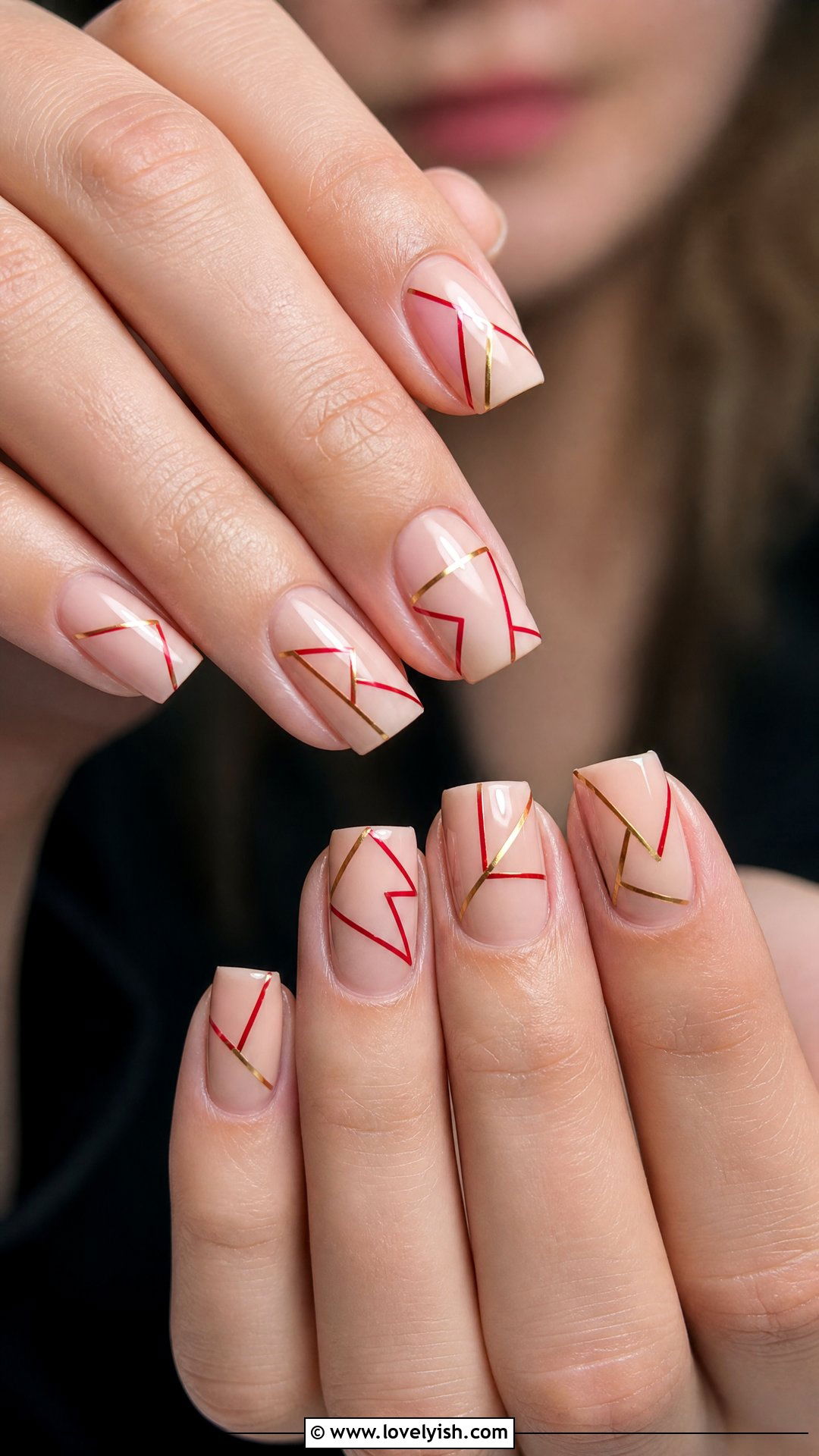 Red And Gold Geometric Lines - 50 red and gold nail design ideas - 50 red and gold nail design ideas