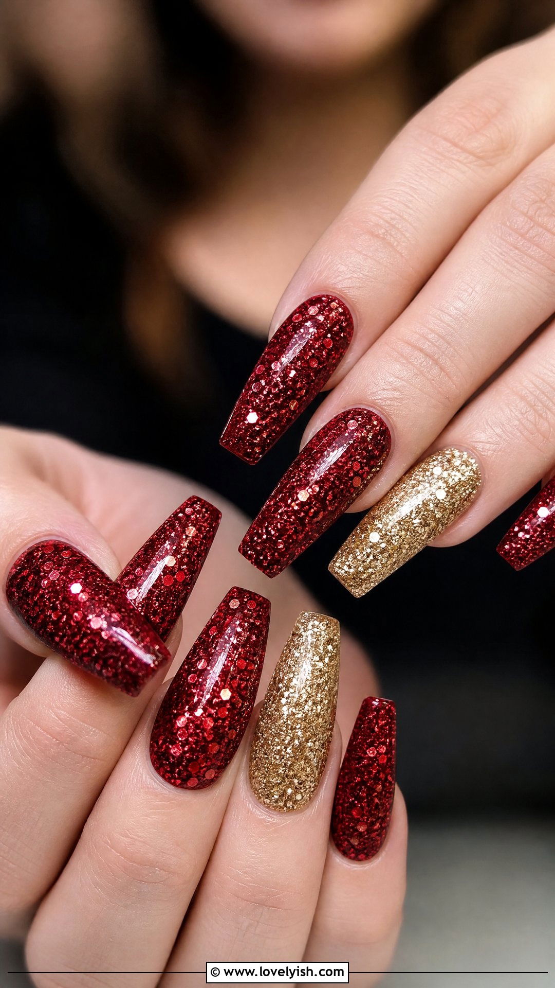 Red And Gold Glitter Coffin Nails - 50 red and gold nail design ideas - 50 red and gold nail design ideas