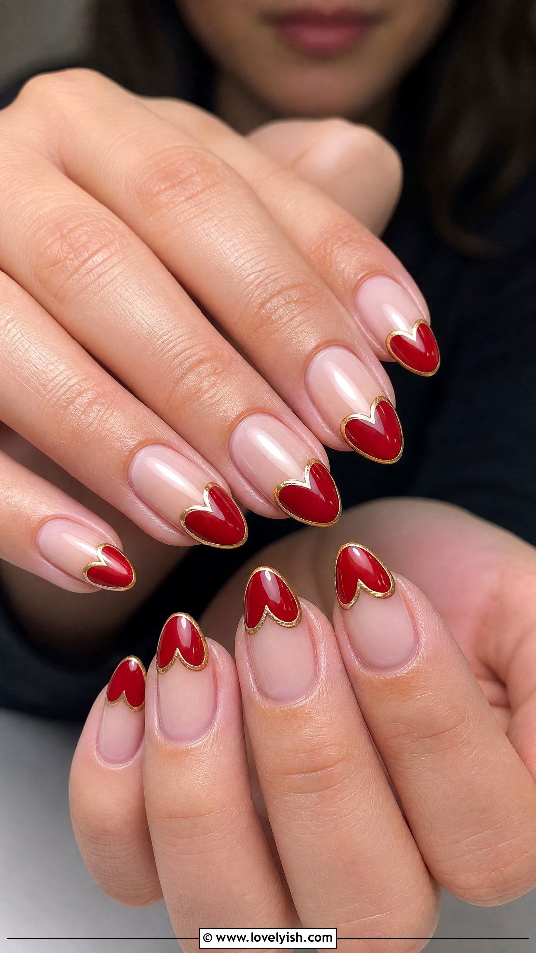 Red And Gold Heart Tip French - 50 red and gold nail design ideas - 50 red and gold nail design ideas