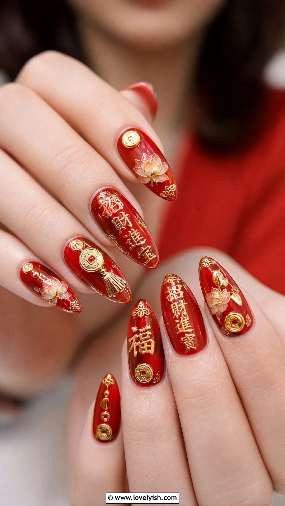 Red And Gold Lunar New Year Nails - 50 red and gold nail design ideas - 50 red and gold nail design ideas