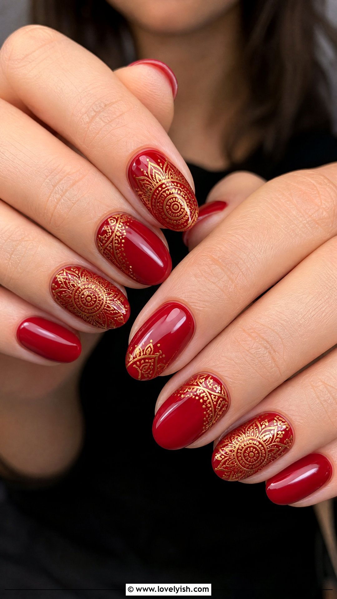 Red And Gold Mandala Nails - 50 red and gold nail design ideas - 50 red and gold nail design ideas