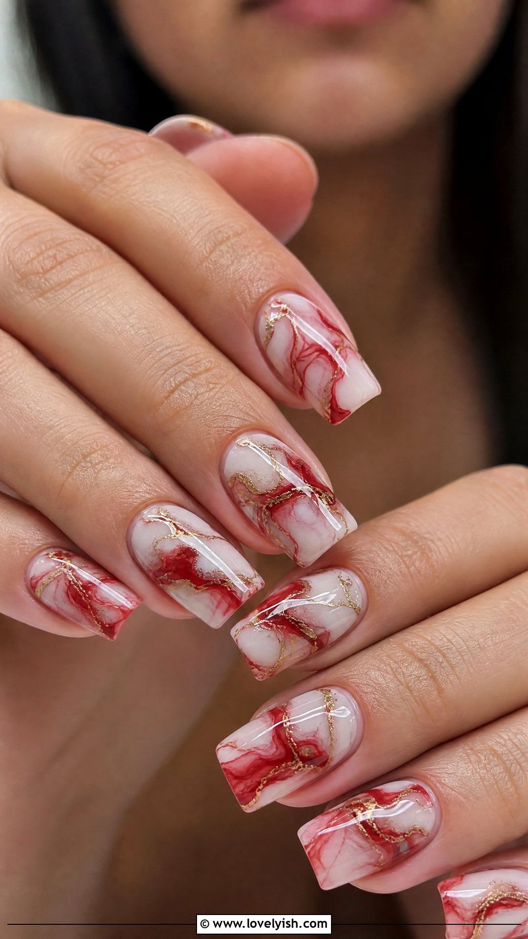 Red And Gold Marble Swirl Nails - 50 red and gold nail design ideas - 50 red and gold nail design ideas