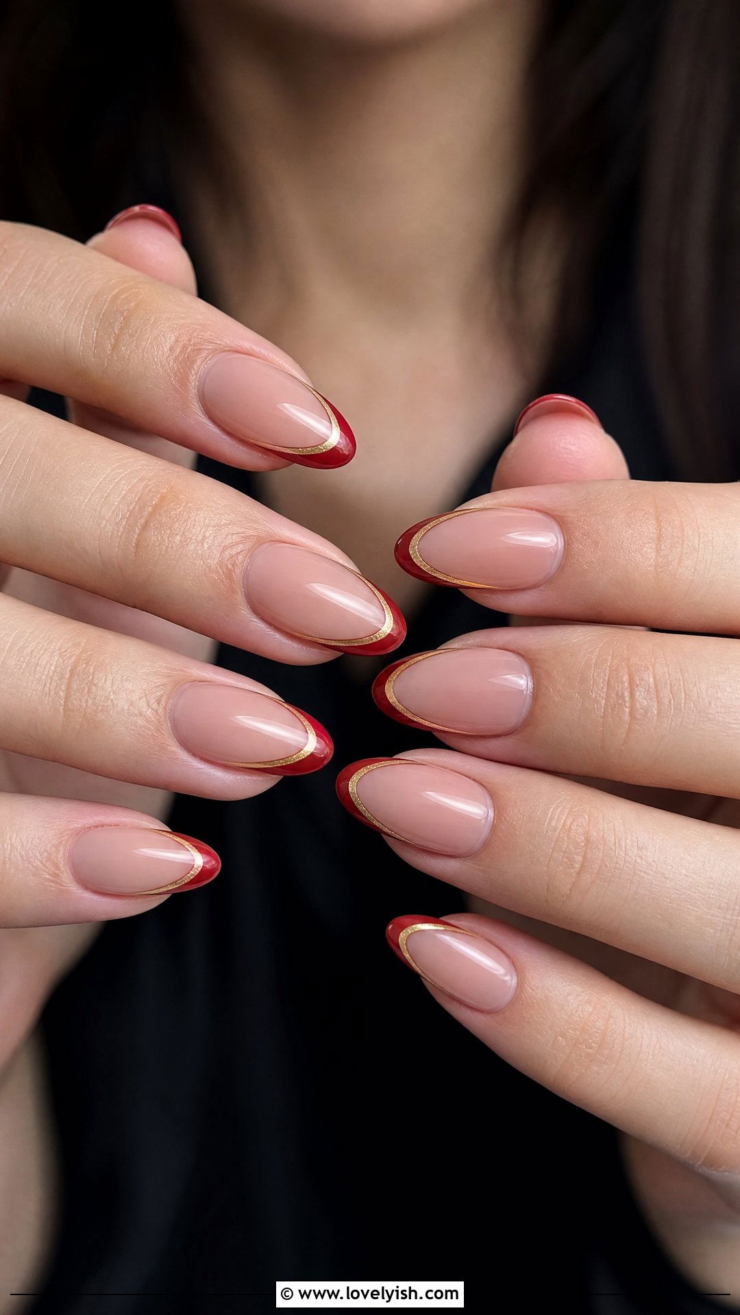 Red And Gold Pinstripe French Tips - 50 red and gold nail design ideas - 50 red and gold nail design ideas