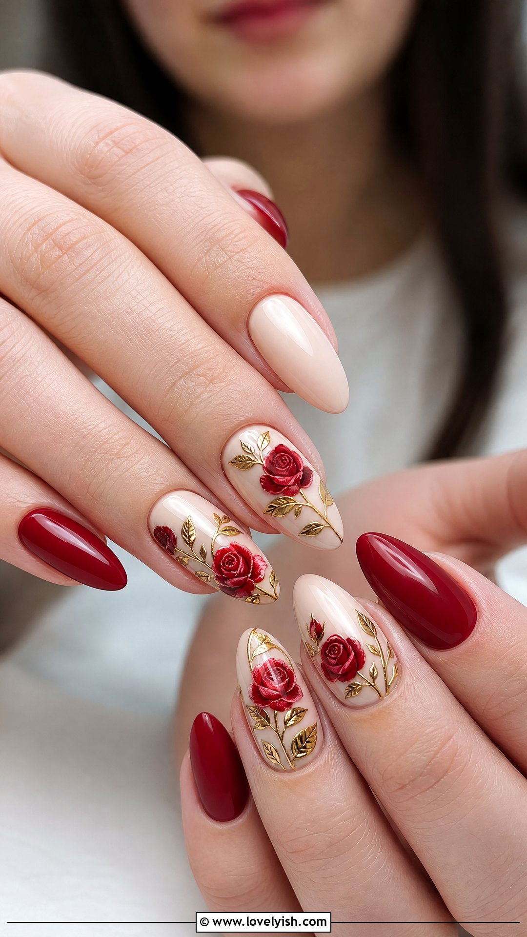 Red And Gold Rose Garden Nails - 50 red and gold nail design ideas - 50 red and gold nail design ideas