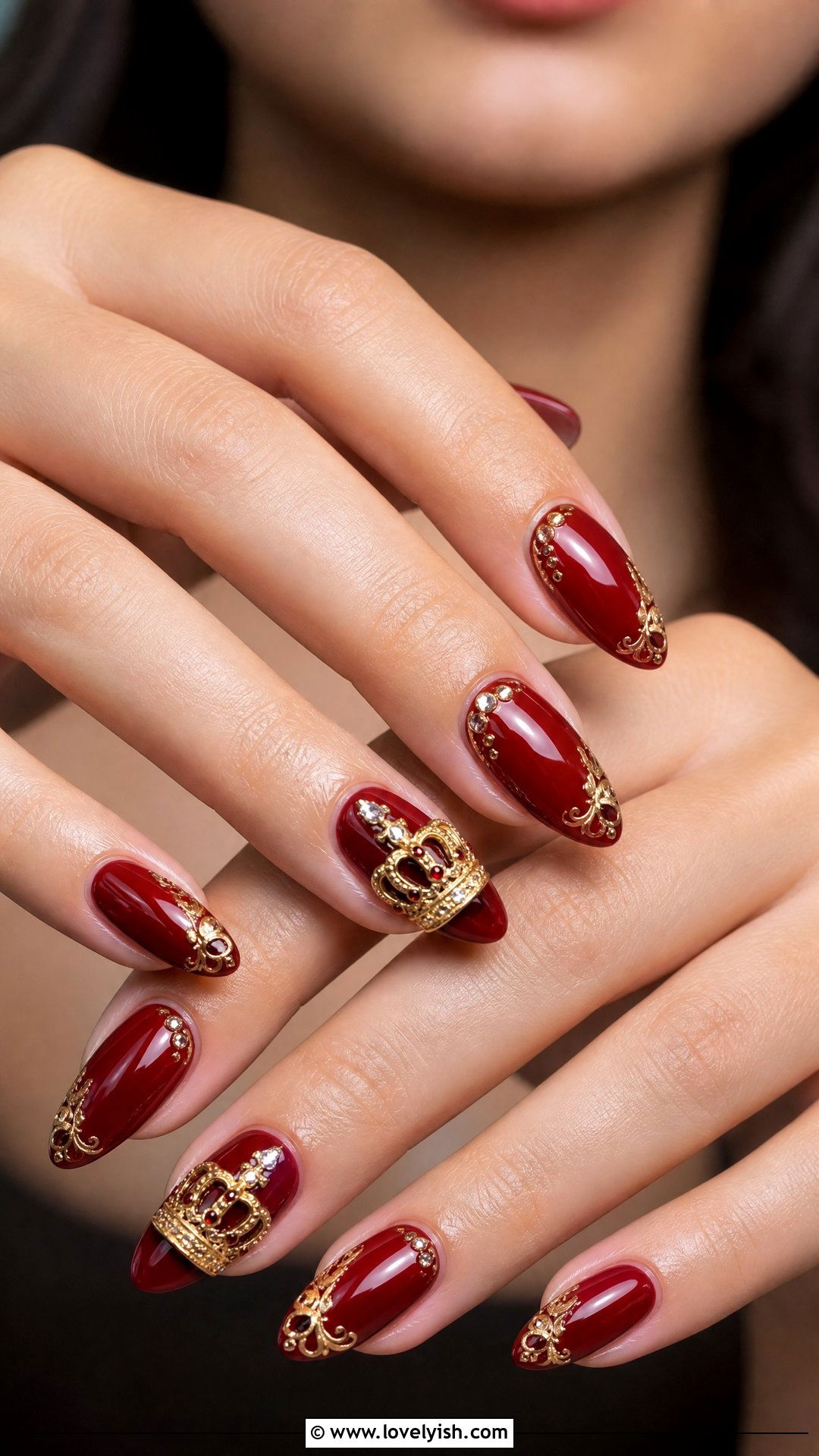Red And Gold Royal Crown Nails - 50 red and gold nail design ideas - 50 red and gold nail design ideas